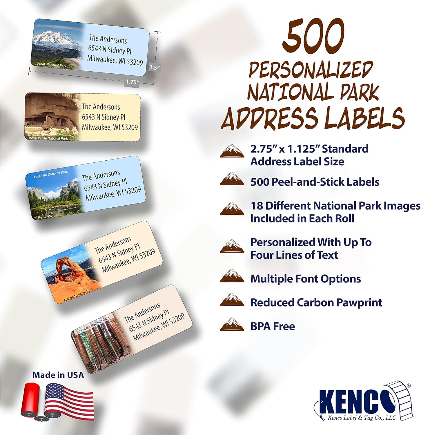 Customized Personalized Address Labels - Made in The USA by Kenco (500 Labels, National Parks) - Lumora Desk