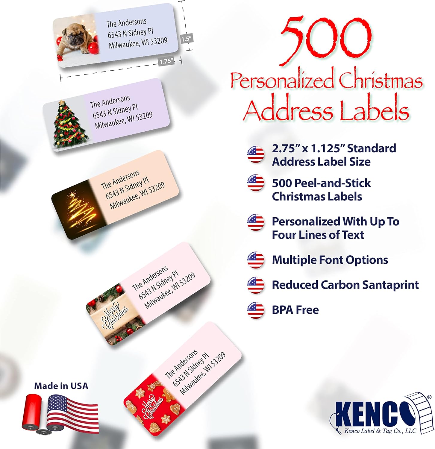 Customized Personalized Address Labels - Made in The USA by Kenco (500 Labels, Christmas) - Lumora Desk