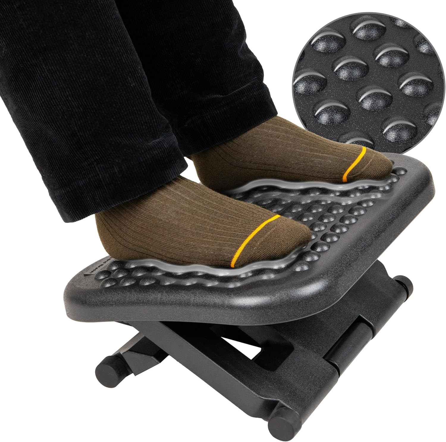 Mind Reader Foot Rest, Under Desk at Work, Ergonomic, Height Adjustable, Office, Plastic, 17"L x 13"W x 6.25"H, Black