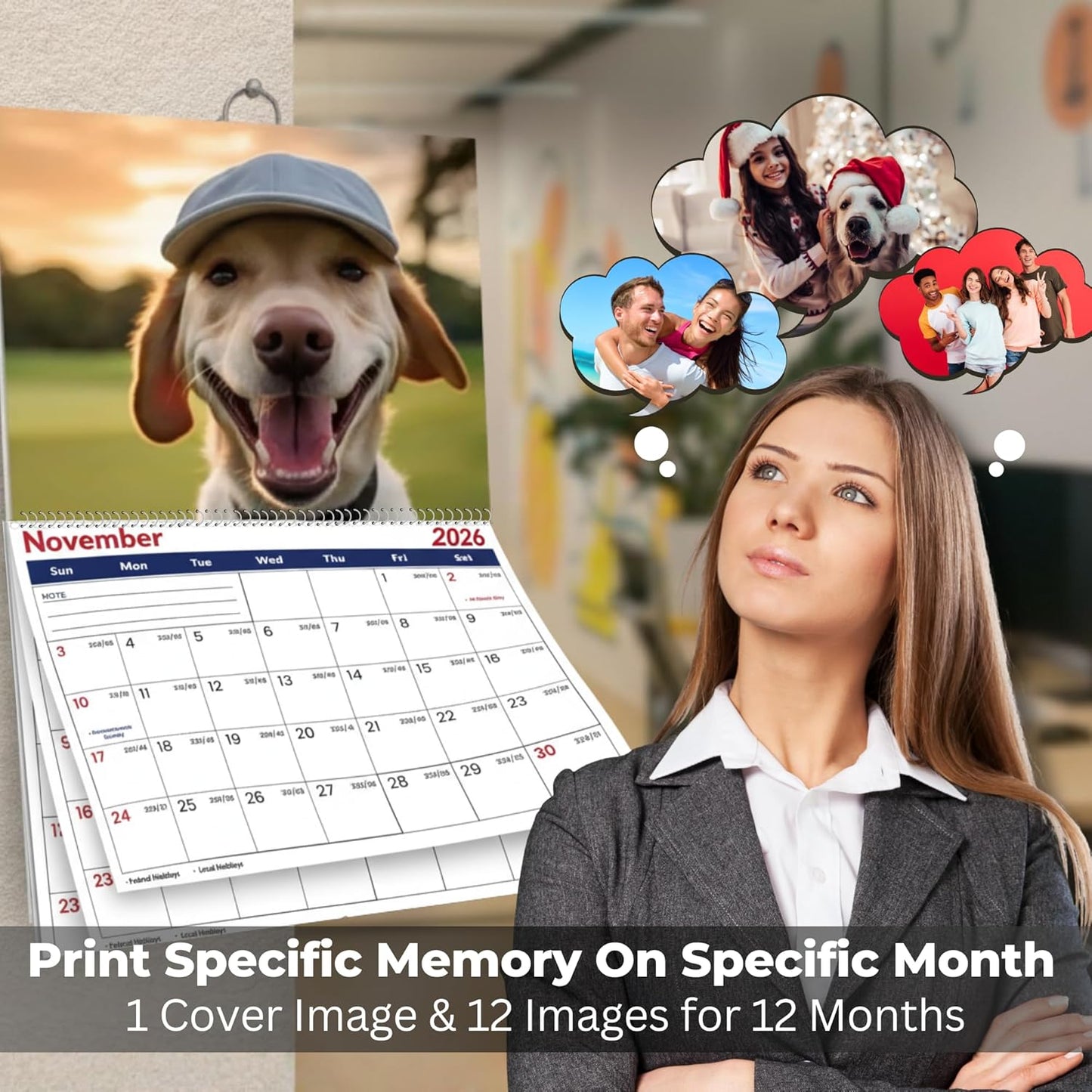 Custom Photo Wall Calendar 2026 for Home & Office - Print Your 13 Memories & Make Your Own Personalized Calendar 2026 - Customized Christmas Gift