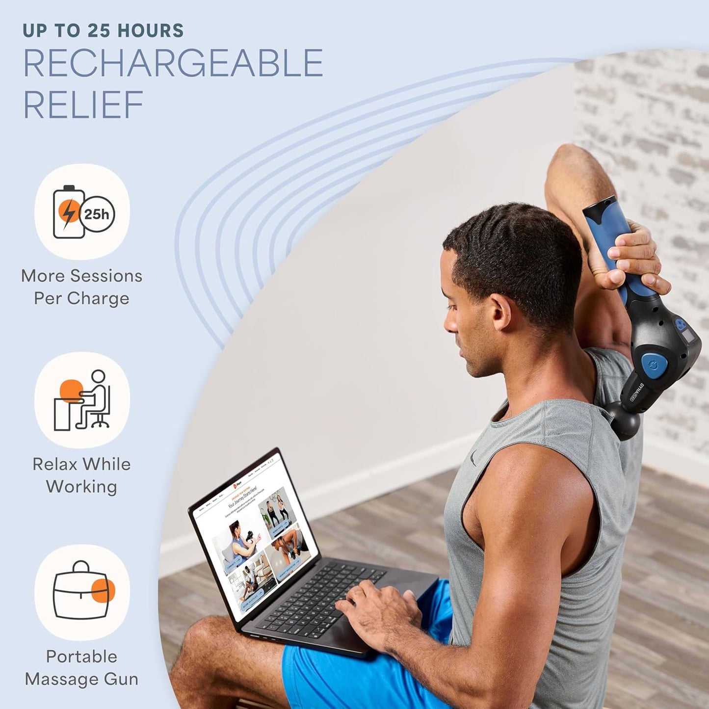 LifePro DynaFlex Percussion Massage Gun — Deep Tissue Back Massager with 4-Angle Rotating Arm — 16 Speeds, 10 Heads for Self Back & Neck for Athletes, Men & Women – Quiet, Portable with Travel Case