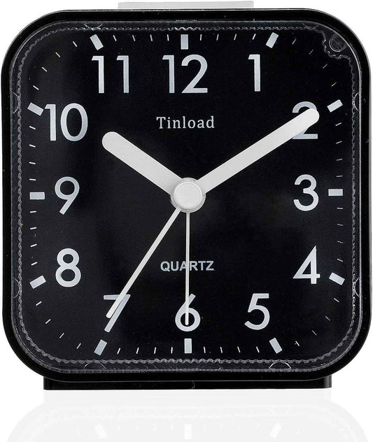 Tinload Small Battery Operated Analog Travel Alarm Clock Silent Non Ticking, Gentle Wake, Ascending Beep Sounds, Snooze,Lighted on Demand, Easy Set