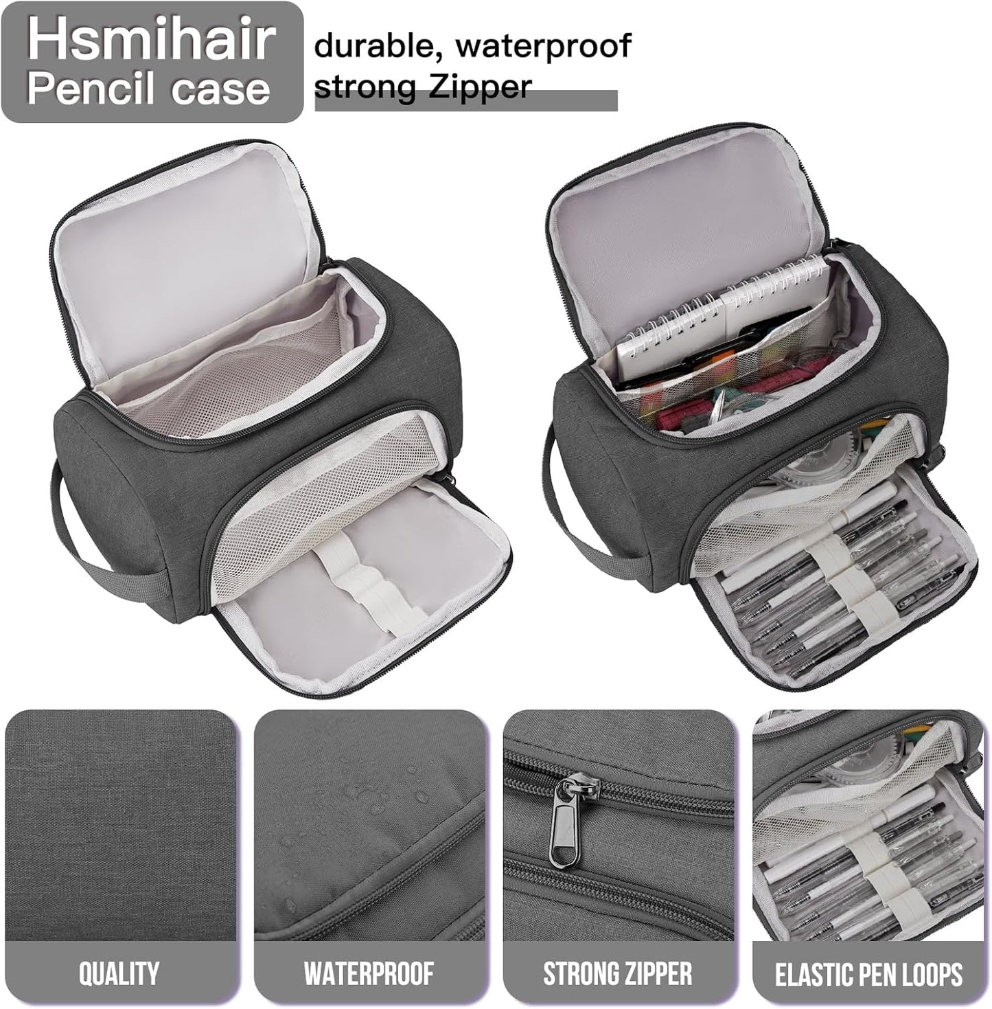 Large Pencil Pouch,Pencil Case Aesthetic,Zipper Pencil Box For Girls Back To School Supplies Emergency Bag Makeup Bag (Grey)