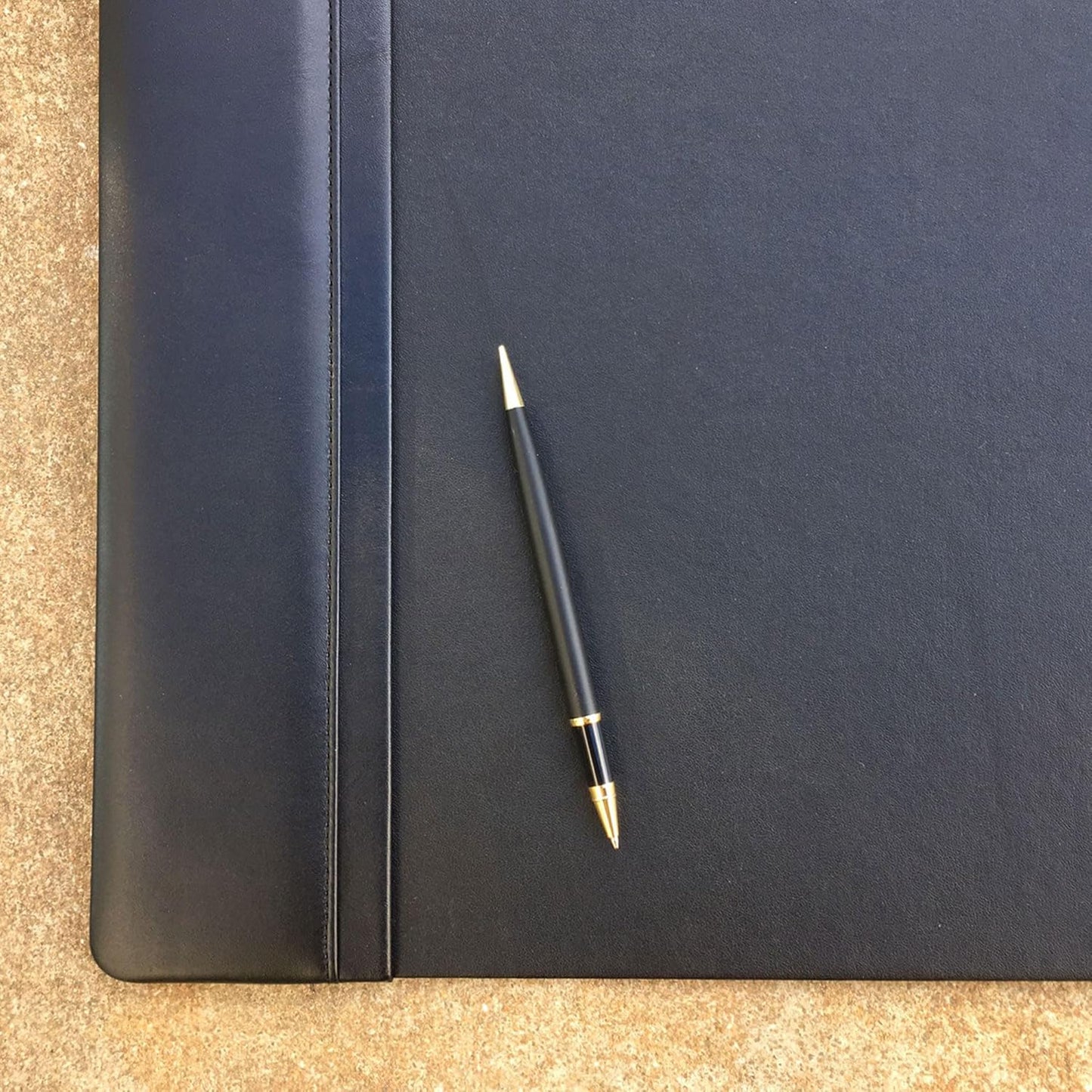 Classic Leather Desk Pad with Side Rails - Luxury Leather Desk Blotter for Writing - Padded Executive Desk Surface Protector - (Black, 34” x 20”) - Dacasso