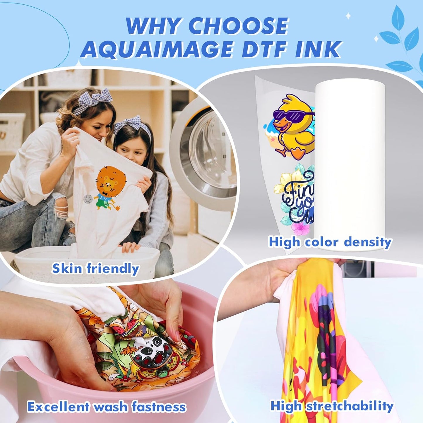 Premium DTF Ink 6000 ml, DTF Transfer Ink for PET Film, Refill Ink for printheads ET-8550, XP-15000, XP600, I3200, L1800, Direct to Film Heat Transfer Printing, 1000ml x 6 (2W+BKCMY)