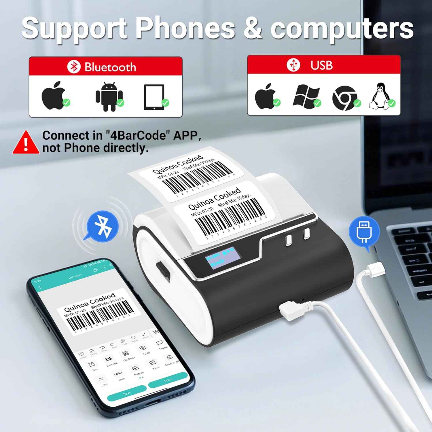 ORGBRO Z3 Label Maker Machine with Tape, 2-3 Inch Bluetooth Thermal Label Printer, Portable Sticker Printer for Small Business Office Home Organization Barcode Address, Compatible with Phones & PC