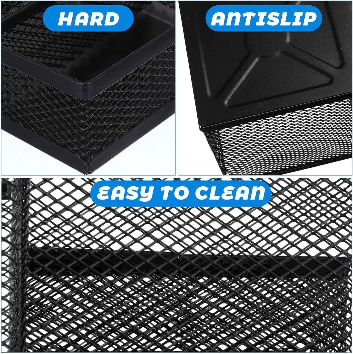 Mesh Pen Pencil Holder Note Holders Desk Organizer, 3 Compartment Wire Desktop Pen Pencil Cup Caddy Office Supplies Accessories for Home Office School, Black(4 Pack)