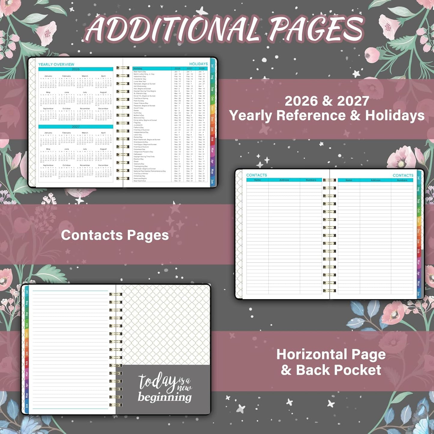 Planner 2026-2027 - 2026-2027 Planner Weekly and Monthly with Tabs, Jul. 2026 - Jun. 2027, 6.3" x 8.4", Planners 2026-2027 with Back Pocket + Thick Paper + Twin-Wire Binding - Moon