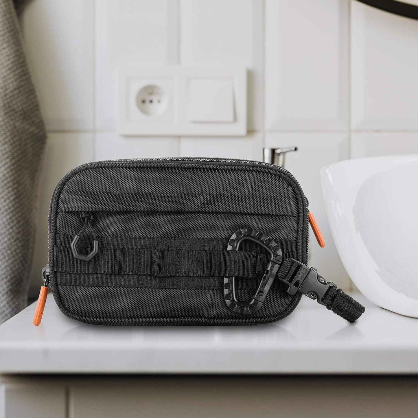 Fitdom Tactical Toiletry Bag Dopp Kit Case For Men. Perfect For Travel & Storage. Fits Large & Small Cosmetic Makeup, Clipper, Toothbrush, Shower, Shaving & Grooming Care. Best Overnight Organizer