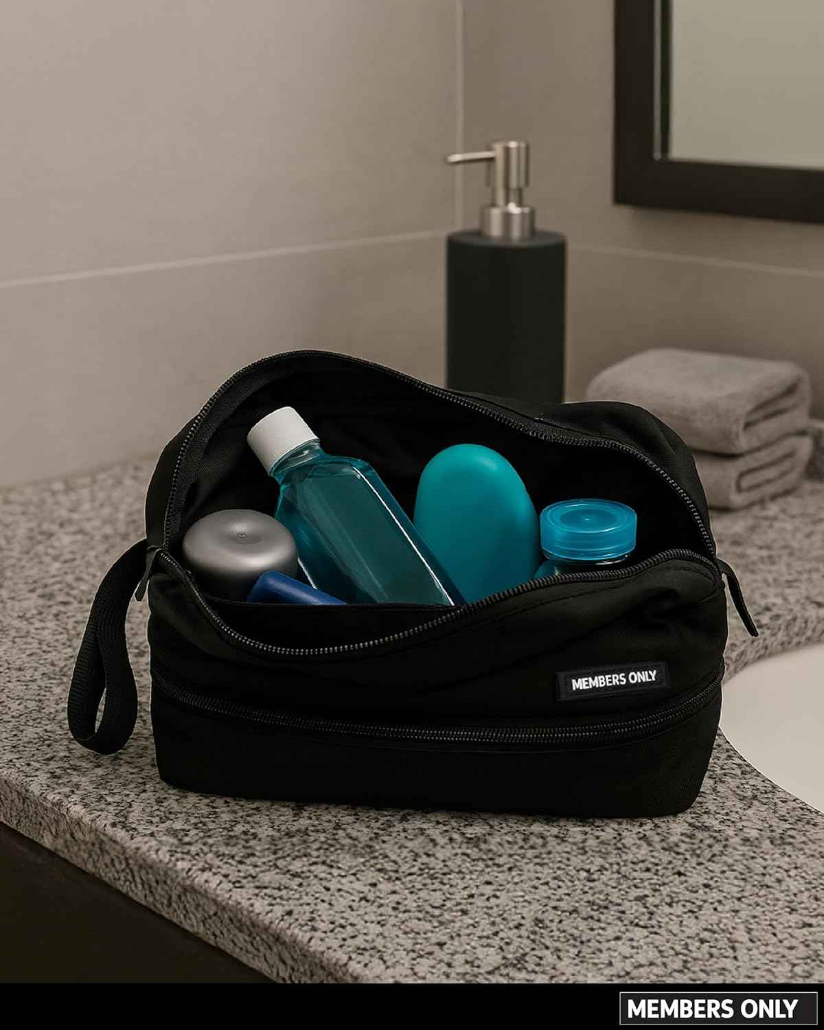 Members Only Dual Dopp Kit Toiletry Bag, Mens Dopp Kit for Travel with Dual Compartments, Mens Toiletry Travel Bag