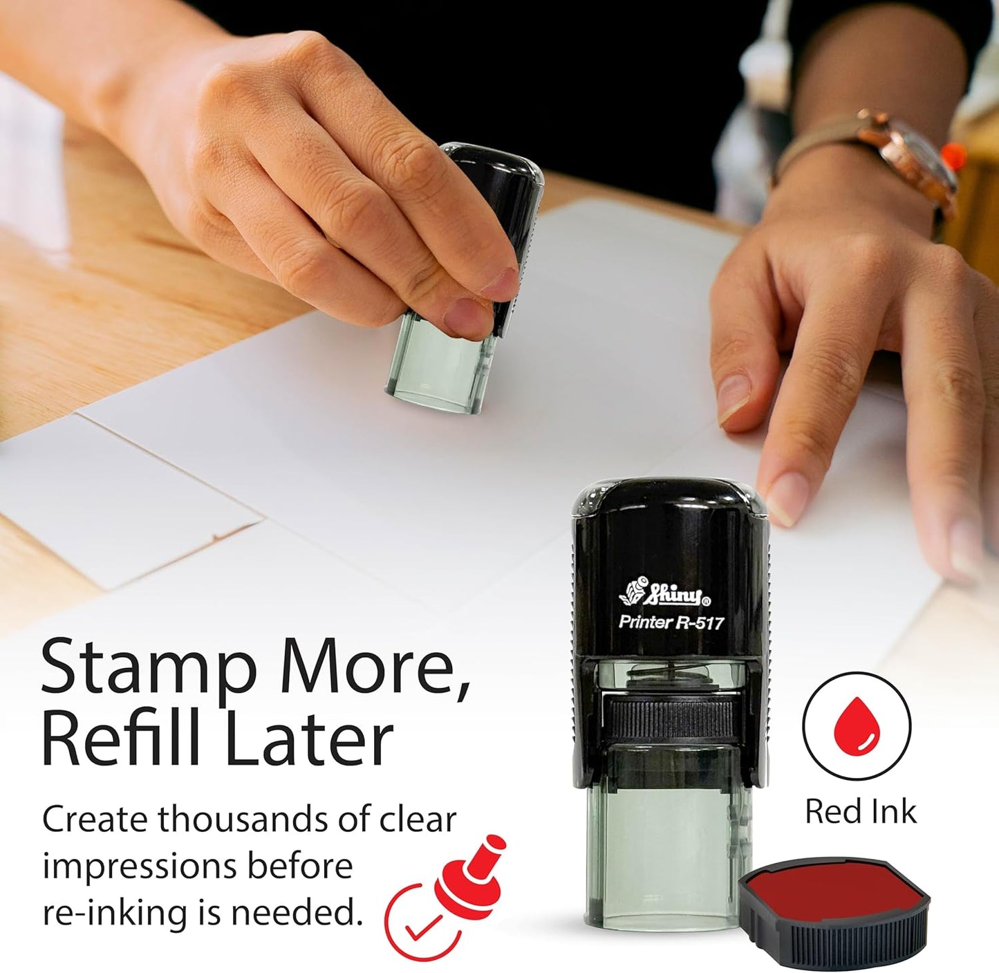 Shiny Cool Apple Teacher Stamp, Round Self Inking Stamp for Classroom, Red Ink
