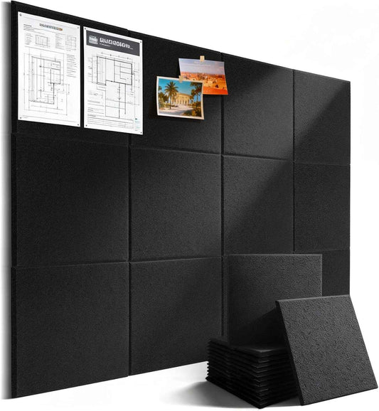 Large Cork Board Alternative 48" x 36", 12 Pack Felt Bulletin Board with 72 Safe Removable Adhesive Tabs, Black Felt Board Pin Boards for Walls Office Home Decor