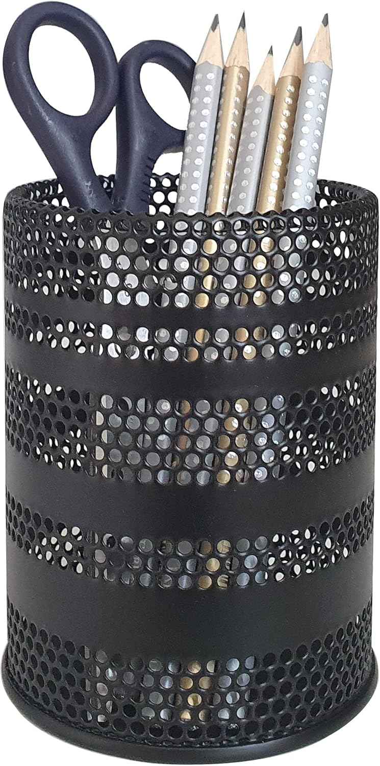 Pen Holder for Desk, Metal Mesh Pencil Holder Cup Organizer Office Stationery Caddy Stand Makeup Brush Holder, Black (1 ea)