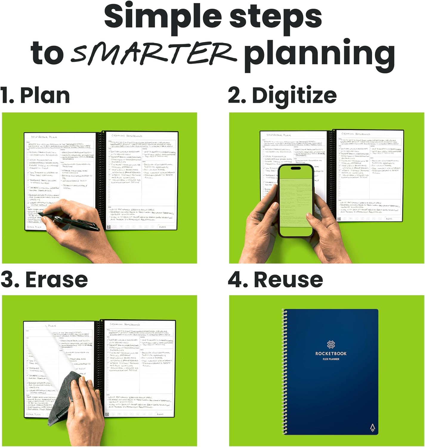 Rocketbook Flex Planner, Reusable Undated Smart, Letter Size 8.5x11 in Navy Blue – Daily, Weekly, Monthly, Annual Calendar, Tasks, Goals, Scheduling, Productivity, App Connected, Erasable, Durable Cover