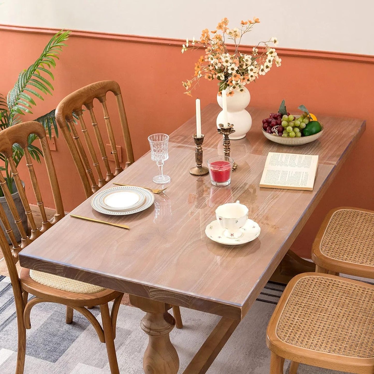 Clear Table Cover Protector, 54 x 96 Inch Table Protector for Dining Room Table, 1.5mm Thick Clear Plastic Table Cover, Table Pad Mat for Kitchen, Writing Desk Pad for Desktop
