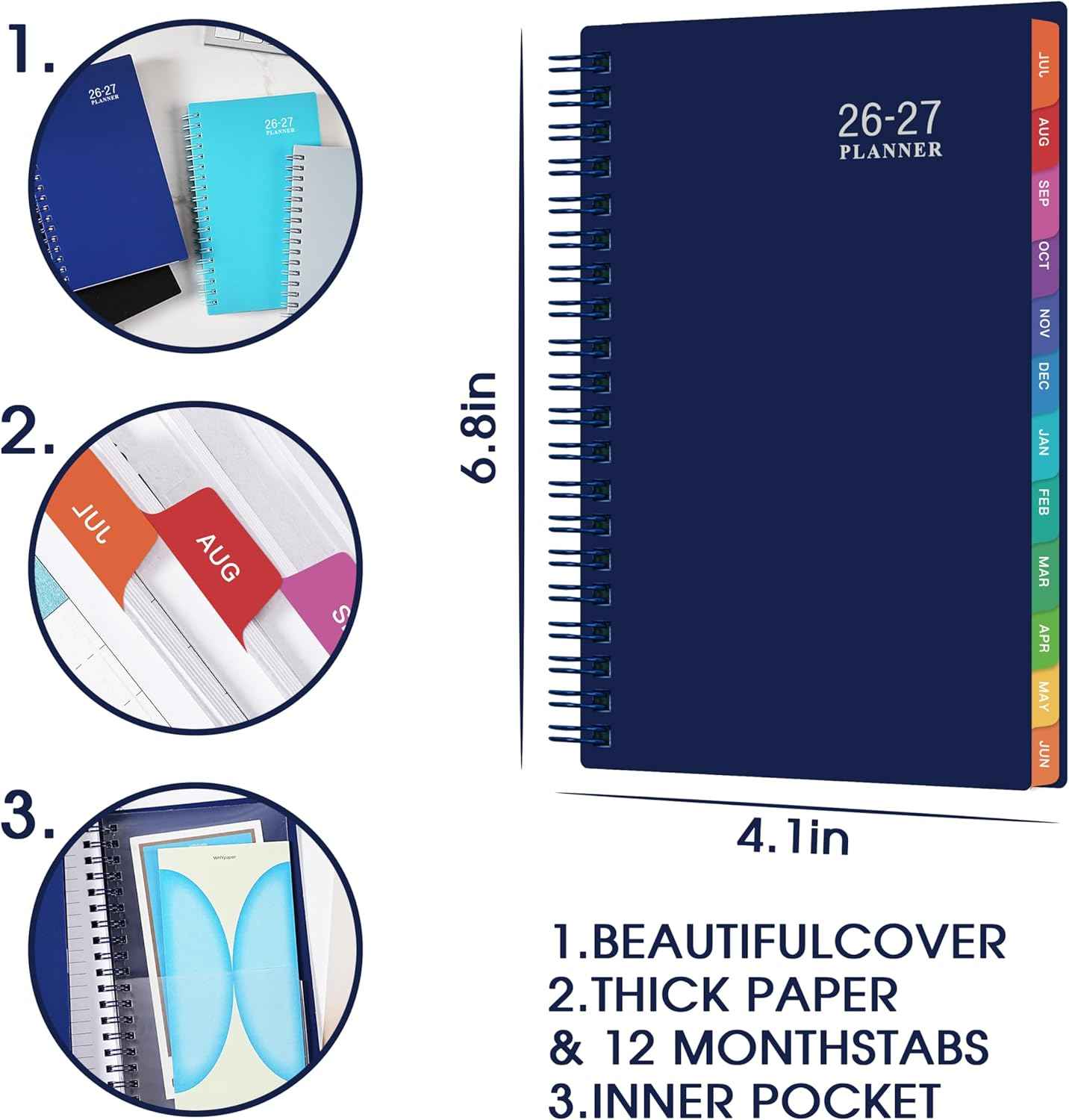 2026-2027 Pocket Calendar/Planner - 2026-2027 Weekly & Monthly Pocket Planner for Purse, Jul. 2026 - Jun. 2027, 6.8" x 4.1", Strong Twin - Wire Binding, Plastic Cover