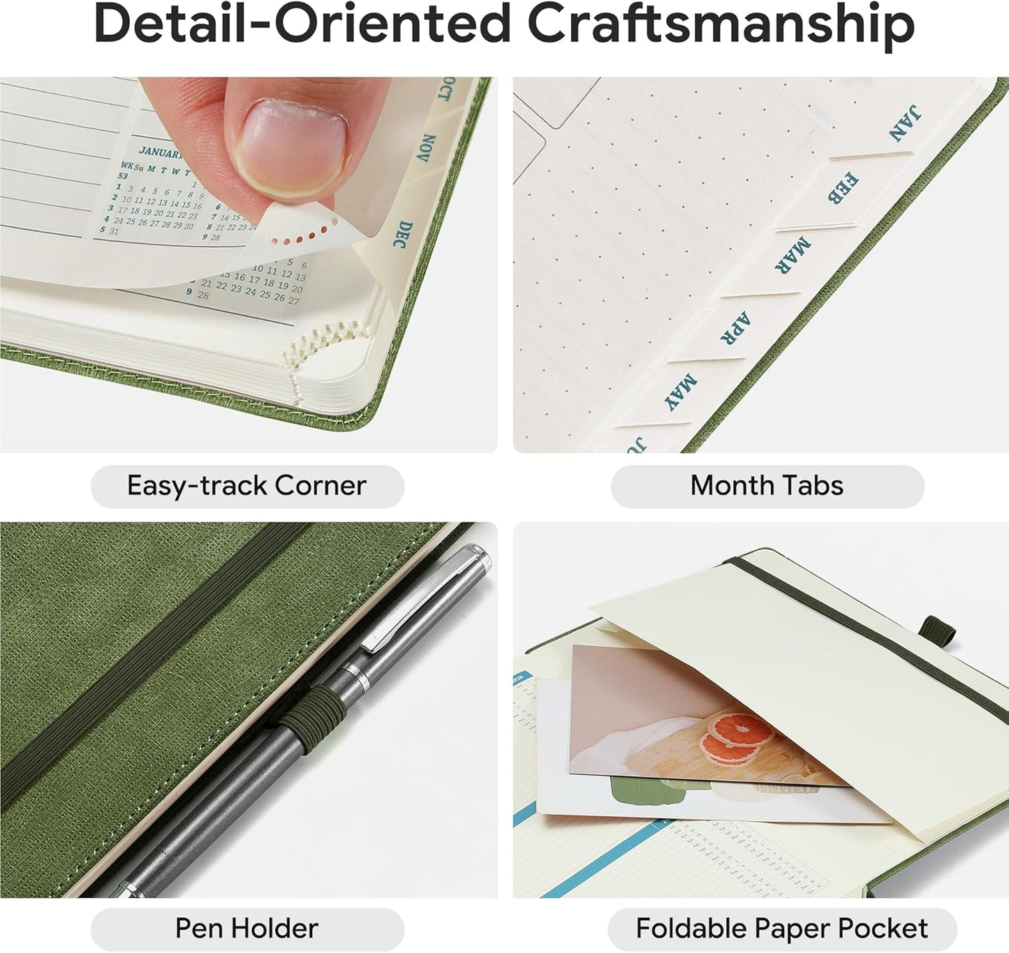 2026-2027 Weekly and Monthly Planner (July 2026–December 2027), 6.5"x8.5", Vertical Layout, 18 Months Agenda with Month Tabs & Pocket, Academic Calendar with Vegan Leather Cover,Olive Green