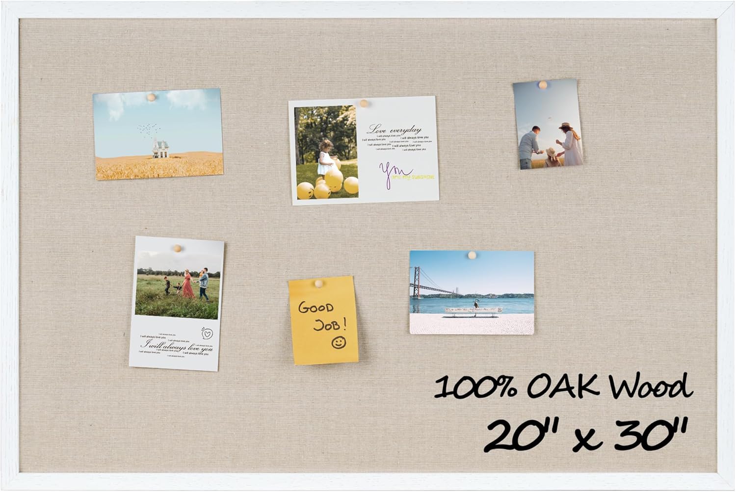 Fun Memories Cork Board Bulletin Board for Office, 20" x 30" Oak Wooden Framed Corkboard, Wall Mounted Notice Pin Board for School Home & Office, White - Lumora Desk