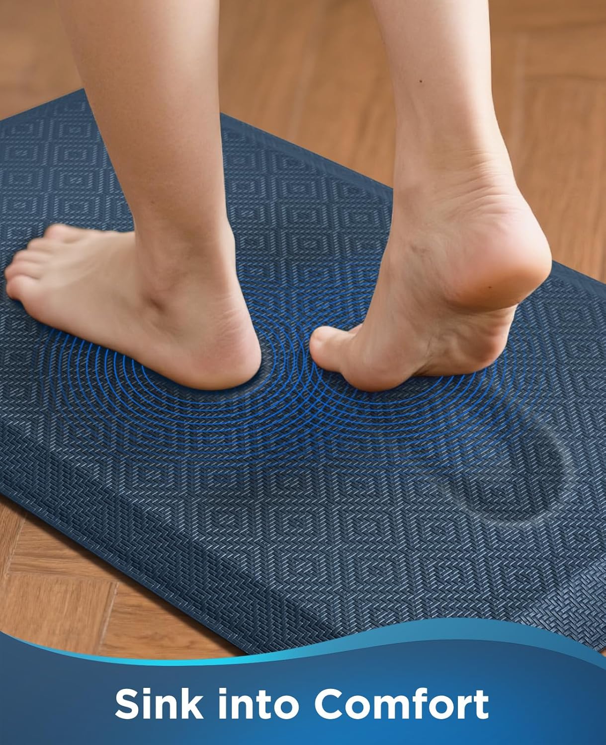 Ophanie Kitchen Mats for Floor, 3/4 Inch Thick Kitchen Rugs, Anti Fatigue Standing Cushioned Mat, Waterproof,Comfort Ergonomic Mat for Office, Home, Sink, 24'' x 70'' Blue Non-Slip Bottom