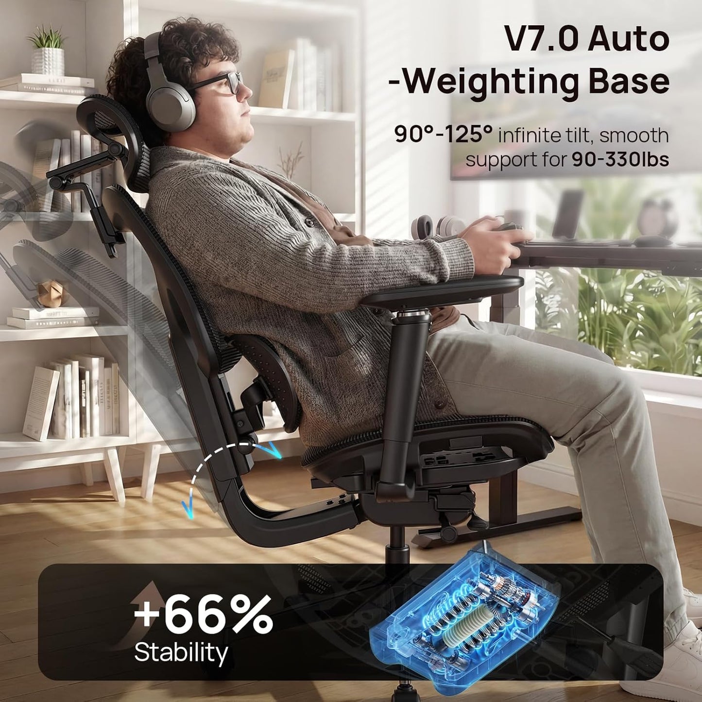 Ergonomic Office Chair with Lumbar Support - Over 10 Hours Sitting Comfortable, Mesh Big and Tall Home Computer Desk Chairs, 4D Headrest, 630° Armrst, Seat Depth Adjustable, 330 LBS