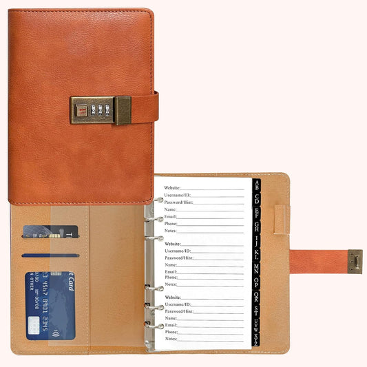 BTSFTOGET Small Password Book with Alphabetical tabs. 316 Pages Lockable Password Keeper Journal Notebook for Computer & Website Logins, Brown Leatherette Hardcover, 7.5in x 5.5in