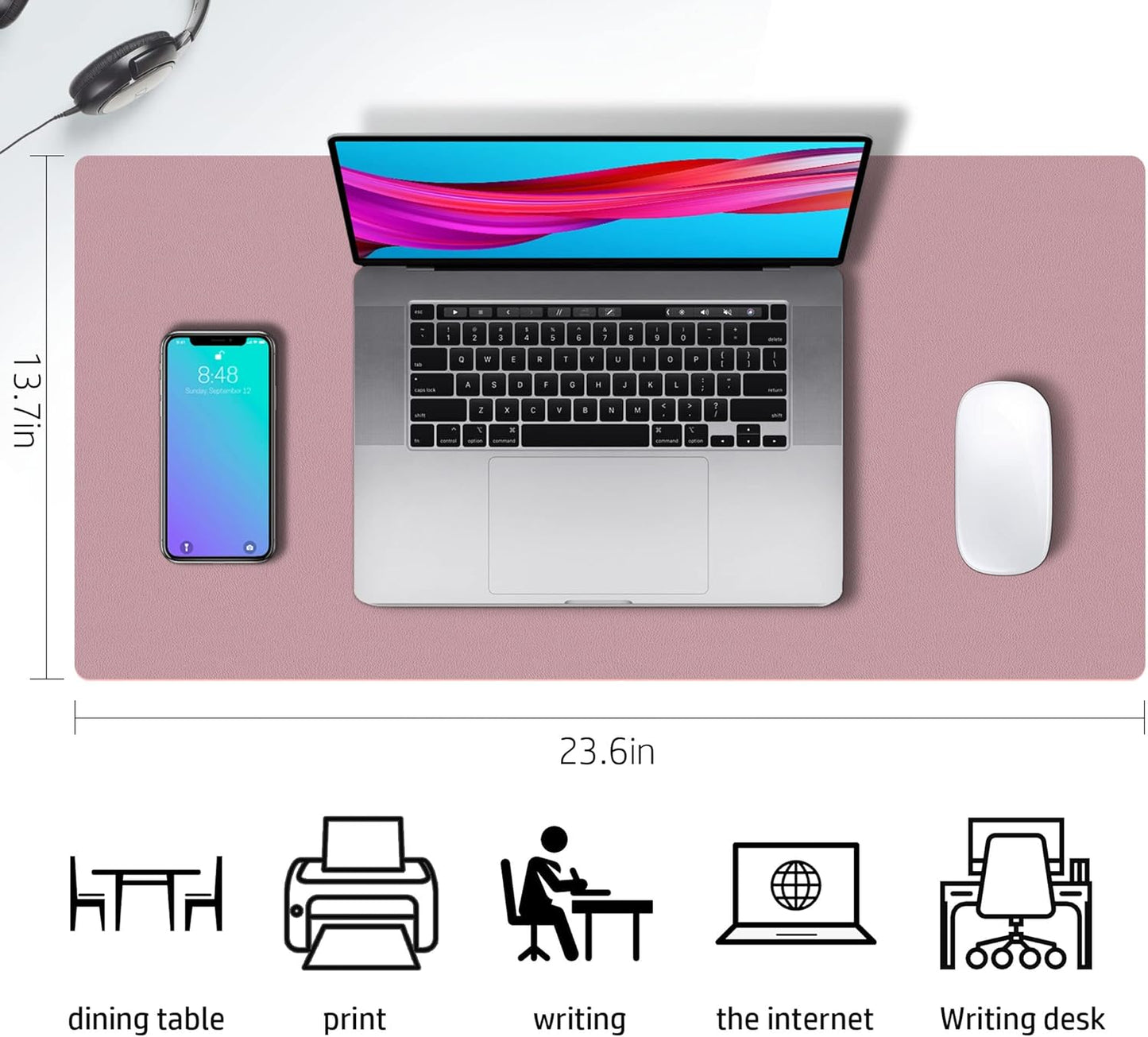 Aothia Double-Sided PU Leather Desk Pad - Non-Slip Large Mouse Pad & Desk Mat for Office, Home - Waterproof, Easy to Clean, Durable Dual-Sided Surface (23.6"x13.7", Purple)