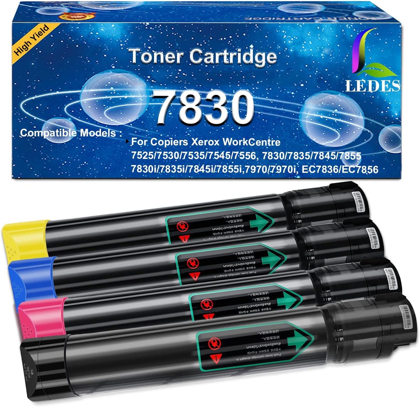 LEDES 7525 Toner Cartridge Compatible Replacement for Xerox WorkCentre 7830 7835 7845 7855 7970 7525 7530 7535 7545 7556 Printer(BK,M,C,Y)