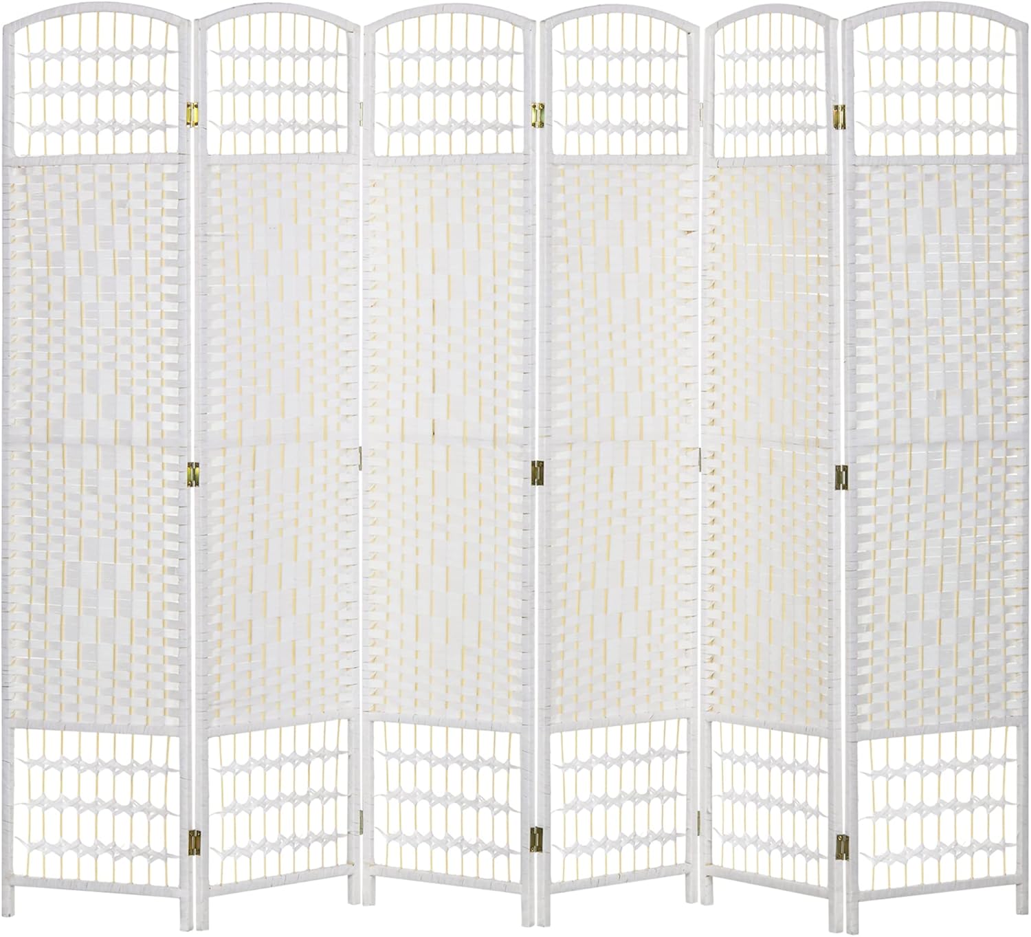 NicBex Room Divider 6 Panel Room Dividers with Woven Paper Design Partition Room Dividers and Folding Privacy Screens 5.6 FT Wall Divider for Office, Room Separation,94.5" W x 0.5" D x 67" H, White - Lumora Desk