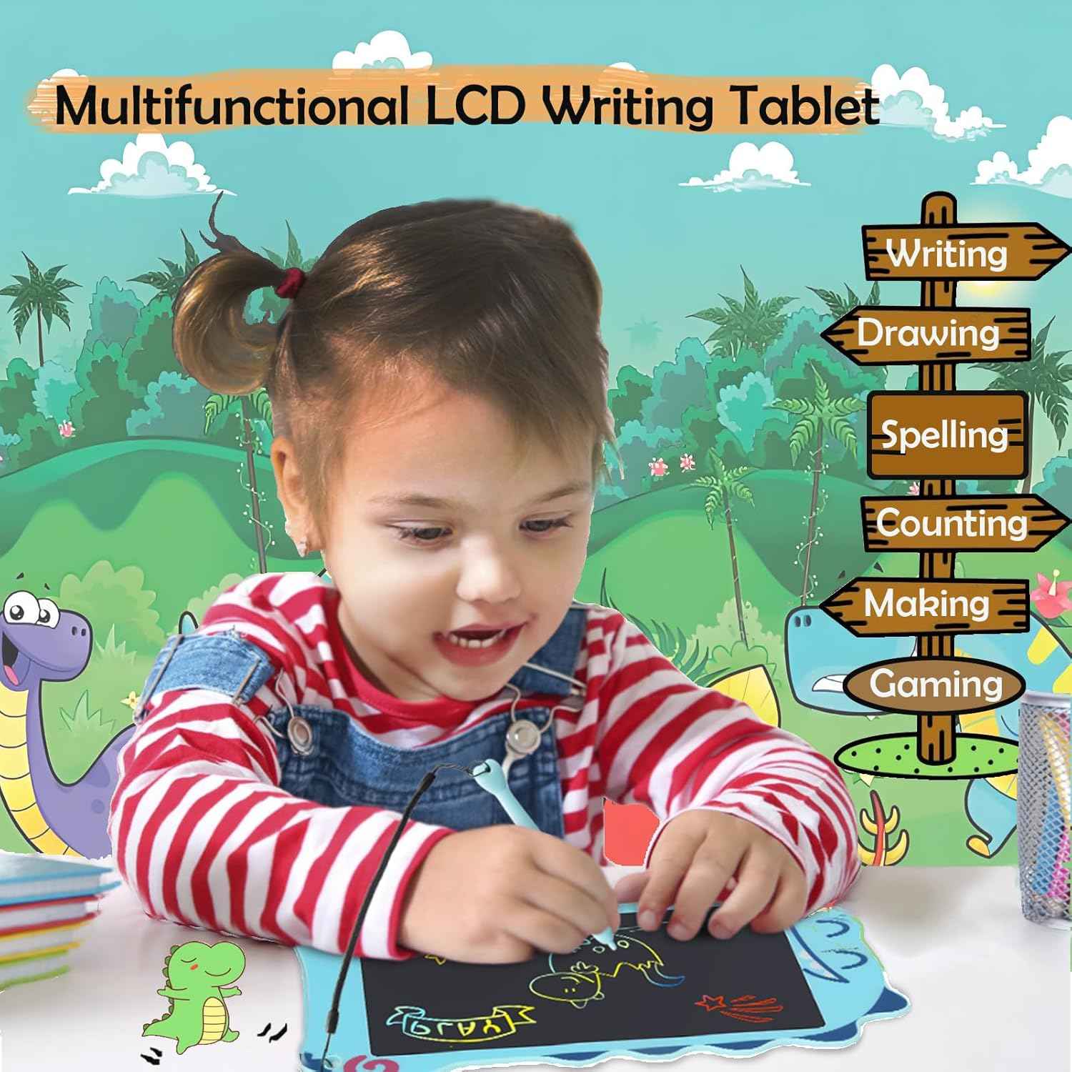 LCD Writing Tablet Dinosaur Toys for Boys Kids, Colorful Toddler Blue Toys Drawing Board, Educational Children Toy, Doodle Pad for 3 4 5 6 7 8 Year Old Boy Kid Birthday Party Gifts,8.5inch