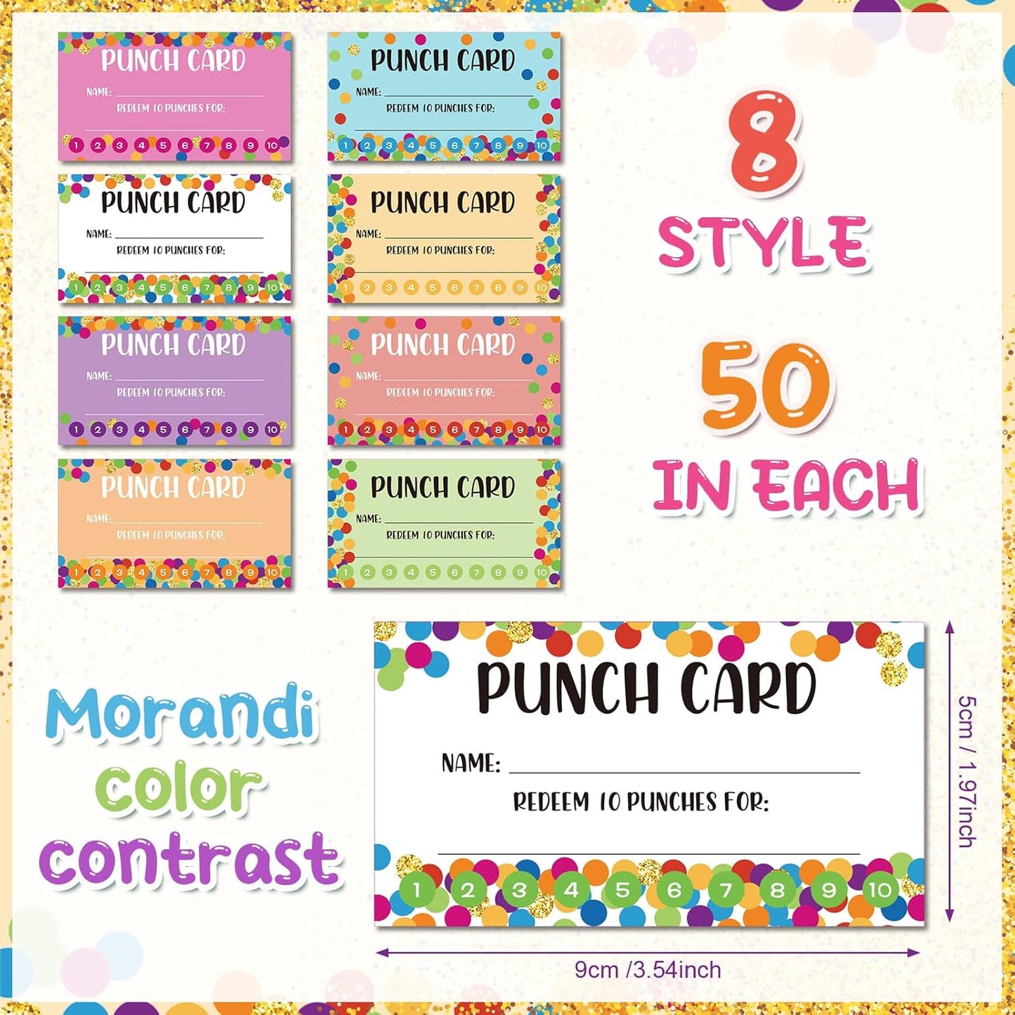 Fumete 400 Pcs Punch Cards for Classroom Reward Cards Behavior Incentive Loyalty Awards for Kids Students Teachers School Business, 8 Styles, 3.5 x 2 in(10 Polka Dots Punches Style)