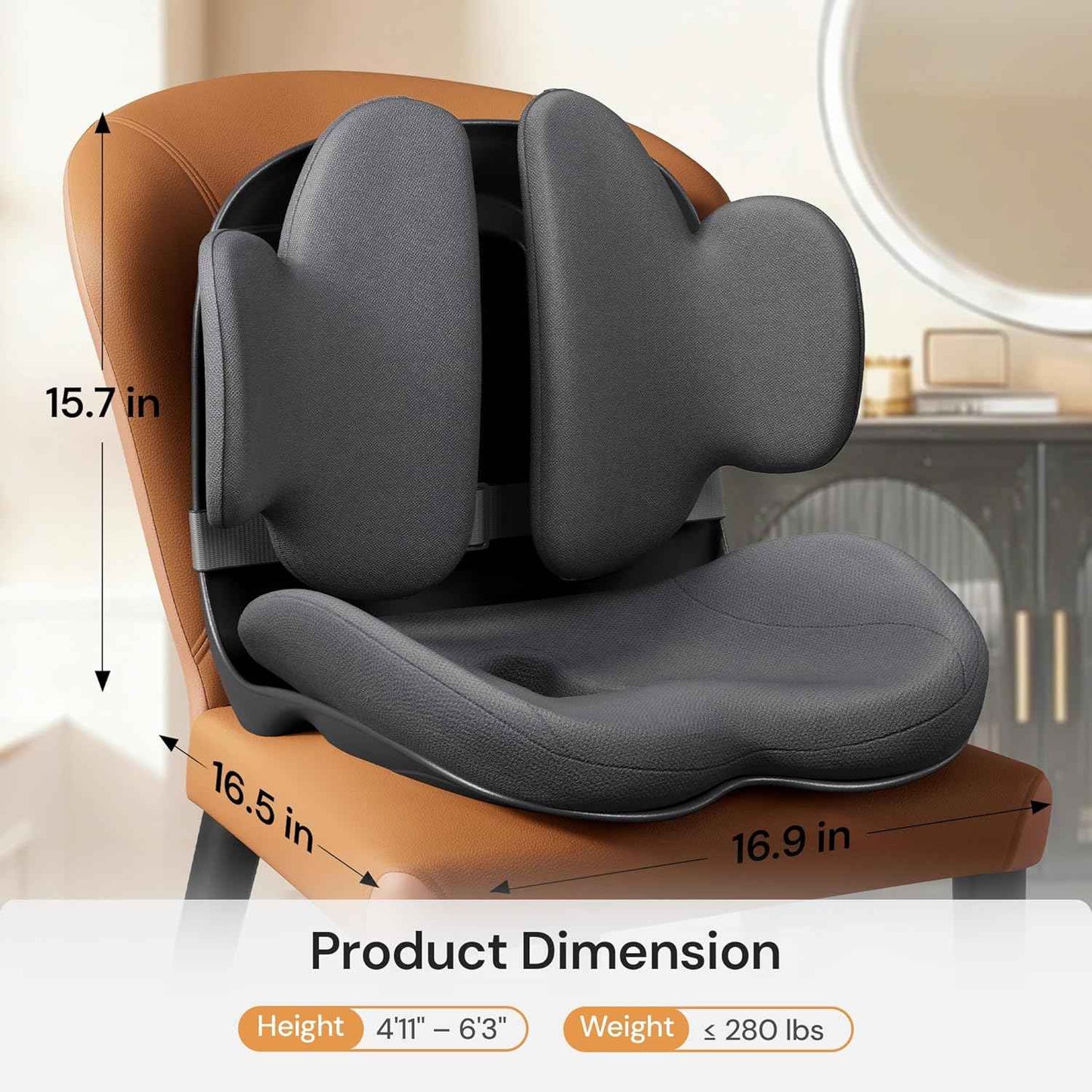 CabSupport M3 Pro Ergonomic Seat Cushion - Upgraded Extra Large & Thick Design, Dynamic Lumbar Support & Spineseat Patented Spine Alignment, Breathable Posture Corrector for Office Chair, Car & Gaming