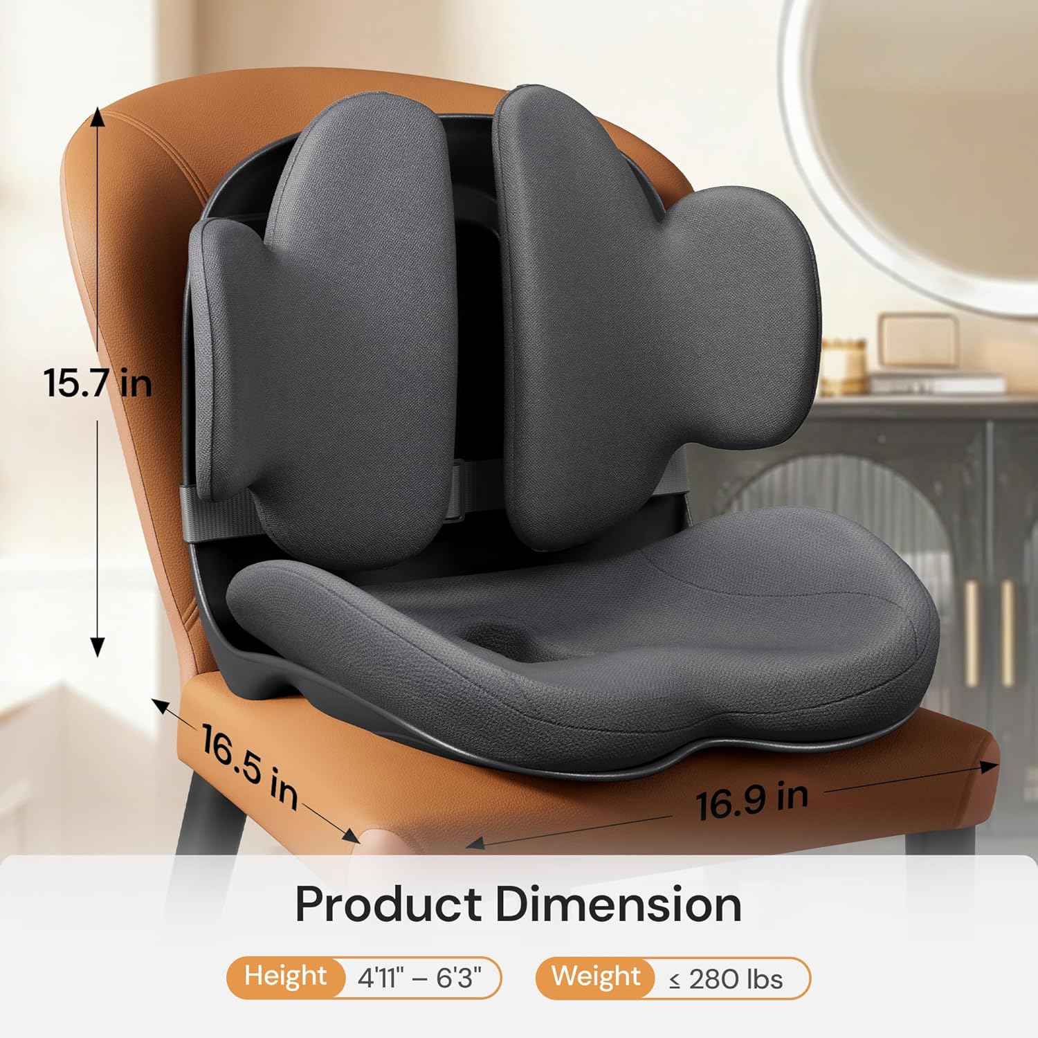 CabSupport M3 Pro Ergonomic Seat Cushion - Upgraded Extra Large & Thick Design, Dynamic Lumbar Support & Spineseat Patented Spine Alignment, Breathable Posture Corrector for Office Chair, Car & Gaming