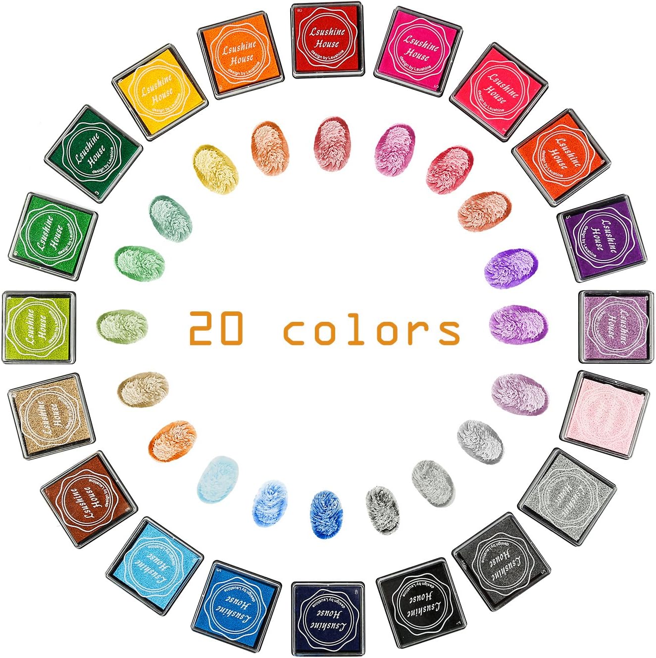 Lsushine Craft Ink Pad Stamps Partner DIY Color,20 Colors Rainbow Finger Ink pad for Kids (Pack of 20)