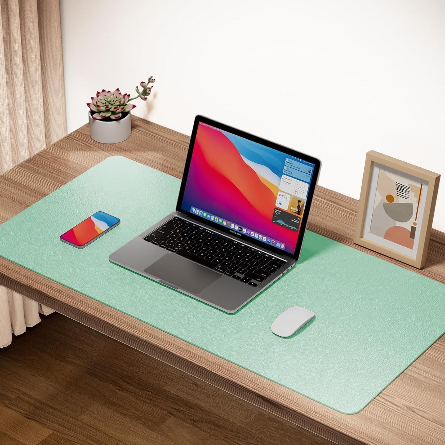 Boutilon Leather Desk Pad Protector,Non-Slip Mouse Pad,Laptop Desk Pad,Office Mouse Mat,Waterproof Leather Desk Blotter,Desk Writing Pad for Office and Home (XXXL-Green,47"x 24")