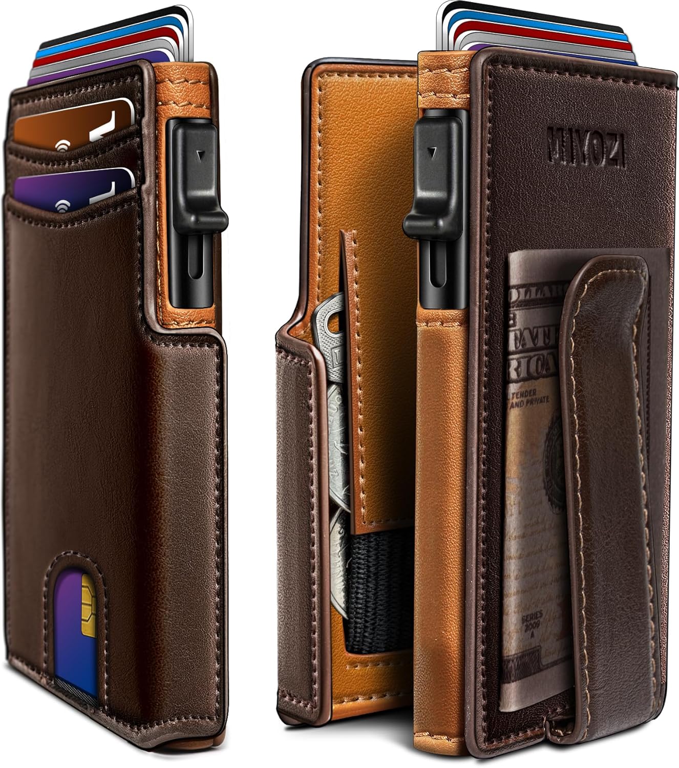 Men Wallet,with Money Clip Coins Pocket ID Window,Slim Front Pocket RFID Blocking Pop-up Card Holder 3.9"x 2.7", Gift Boxed