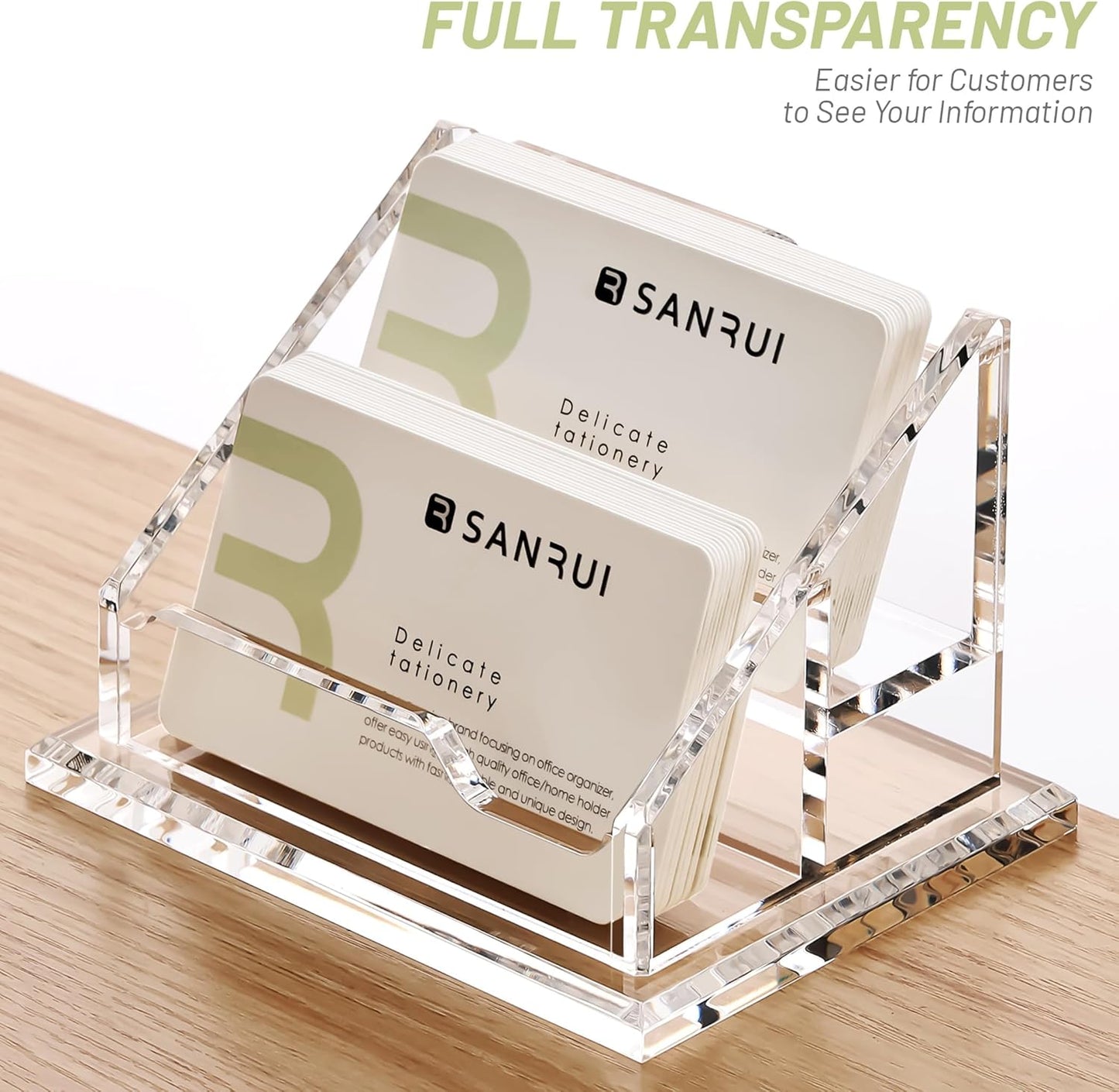 SANRUI Business Card Holder for Desk, Clear Acrylic Business Cards Holder, Business Card Holder Case, Business Card Display Stand, Multiple Business Card Holder for Table-2 Slots 2 Tiers