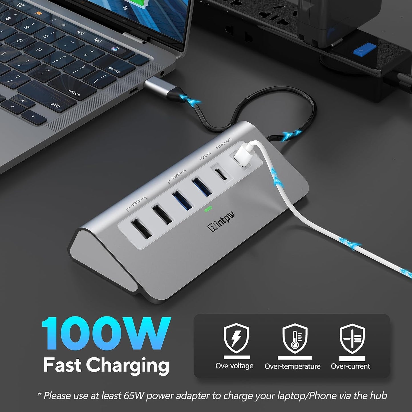 USB C Hub, intpw 9-in-1 USB Hub for Laptop with 4K HDMI, PD 100W, USB-C and 2 USB A 3.0 5Gbps, 2 USB A 2.0, SD/TF Card Reader, Aluminum USB Hub for PC, iPhone, MacBook, iPad
