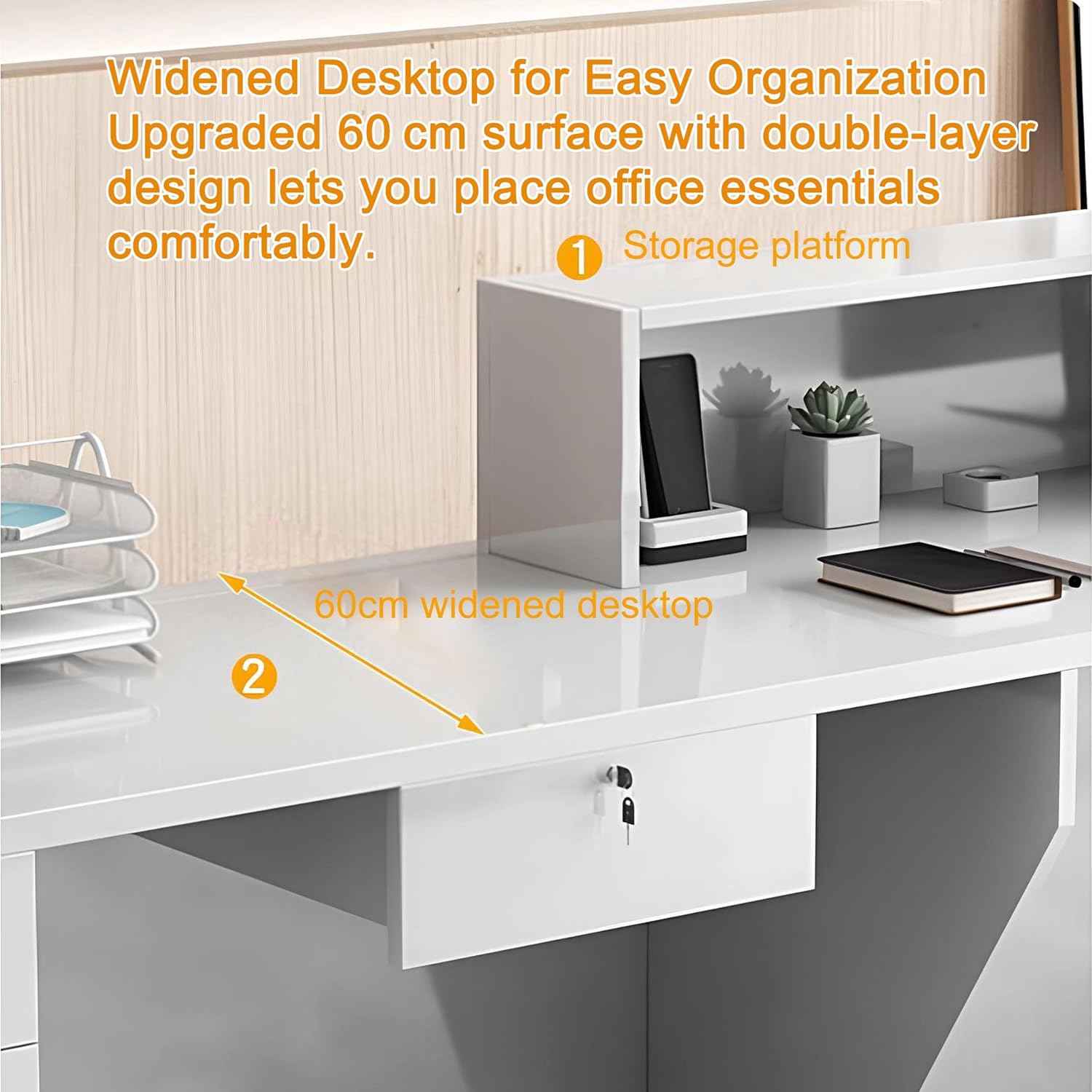 Modern Reception Desk with Counter & Lockable Drawer, Front Desk Reception Counter for Office Retail Store Salon Beauty Shop, Receptionist Wood Checkout Counter Table (White Black - Right, L 70in)