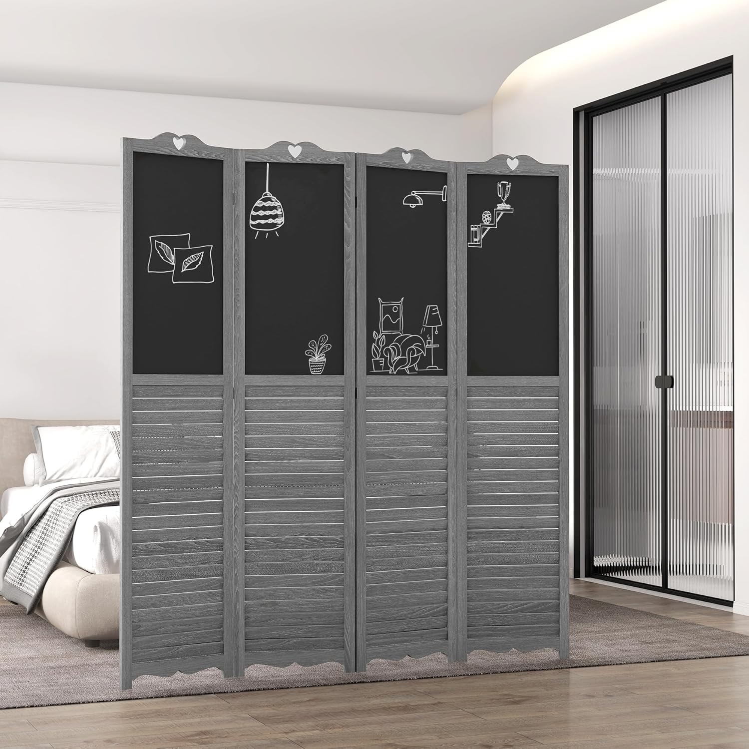 NicBex Room Divider 4 Panel Room Dividers with Black Boards Partition Room Dividers and Folding Privacy Screens 5.5 FT Wall Divider for Home, Office, Room Separation,63.75"W x 0.75"D x 67.75"H,Gray - Lumora Desk