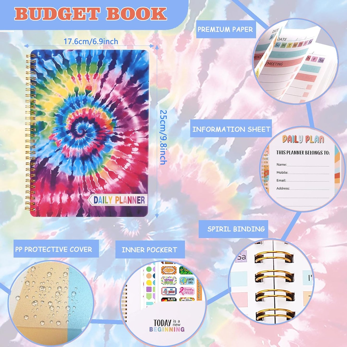 2025 Undated Weekly Planner,To Do List Notebook, Daily Notepad,Weekly Goals Planner, Habit Tracker Journal for Home and Work,8×10inch, Tie Dye