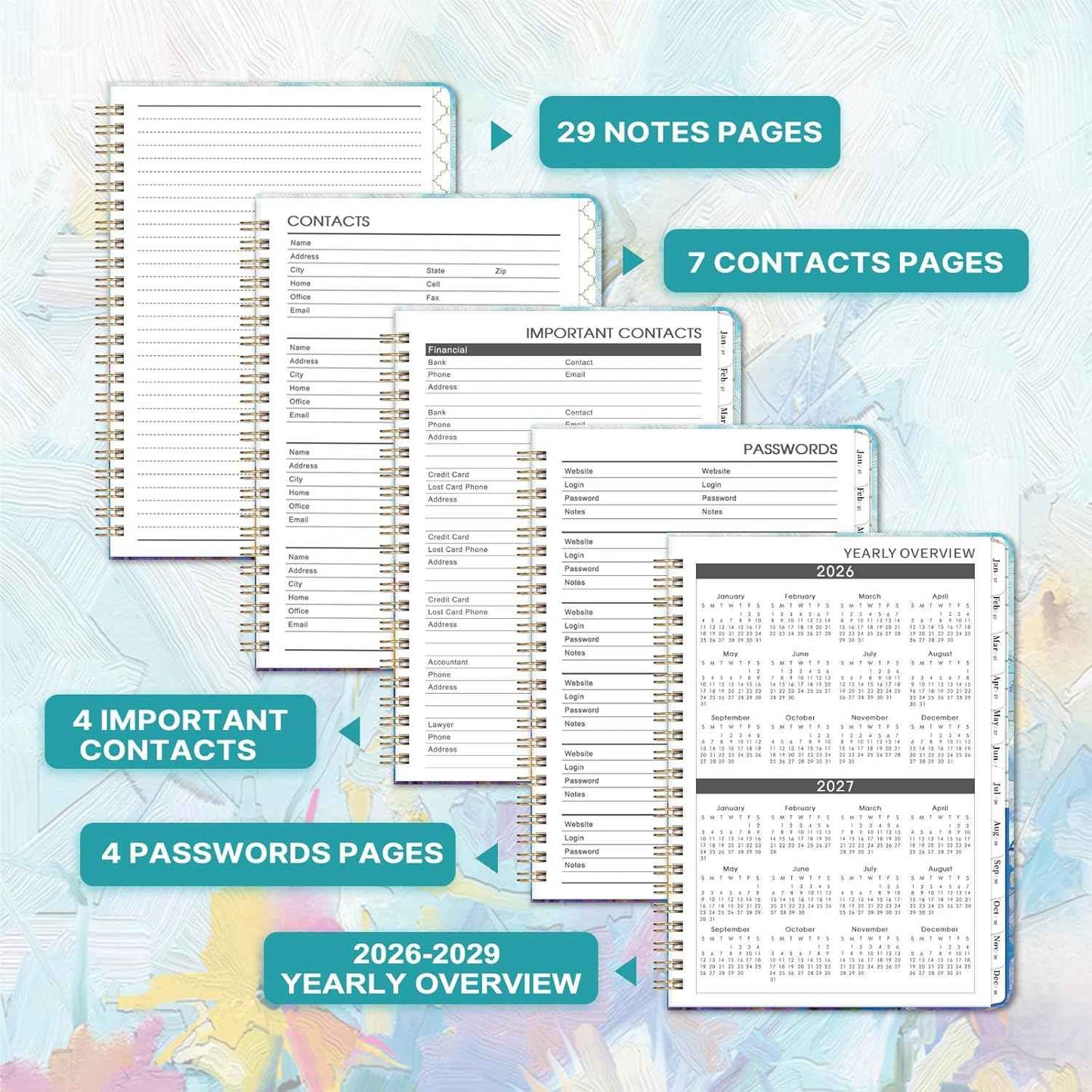 2026-2029 Monthly Planner/Calendar - 3 Year Monthly Planner 2026-2029, July 2026 - June 2029, 6.3" x 8.4", 36 Monthly Planner with Tabs, 29 Notes Pages, Hardcover, Inner Pocket - Oil Painting