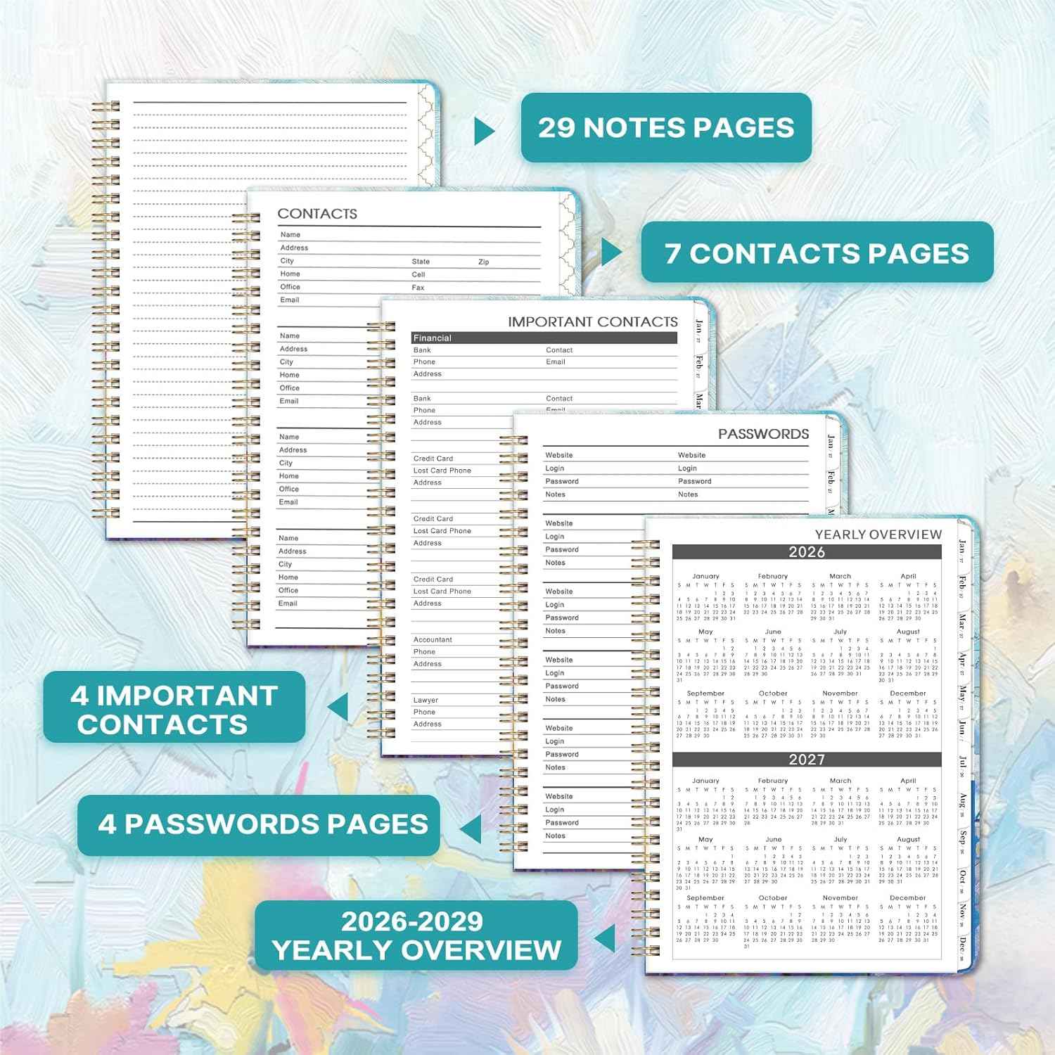 2026-2029 Monthly Planner/Calendar - 3 Year Monthly Planner 2026-2029, July 2026 - June 2029, 6.3" x 8.4", 36 Monthly Planner with Tabs, 29 Notes Pages, Hardcover, Inner Pocket - Oil Painting