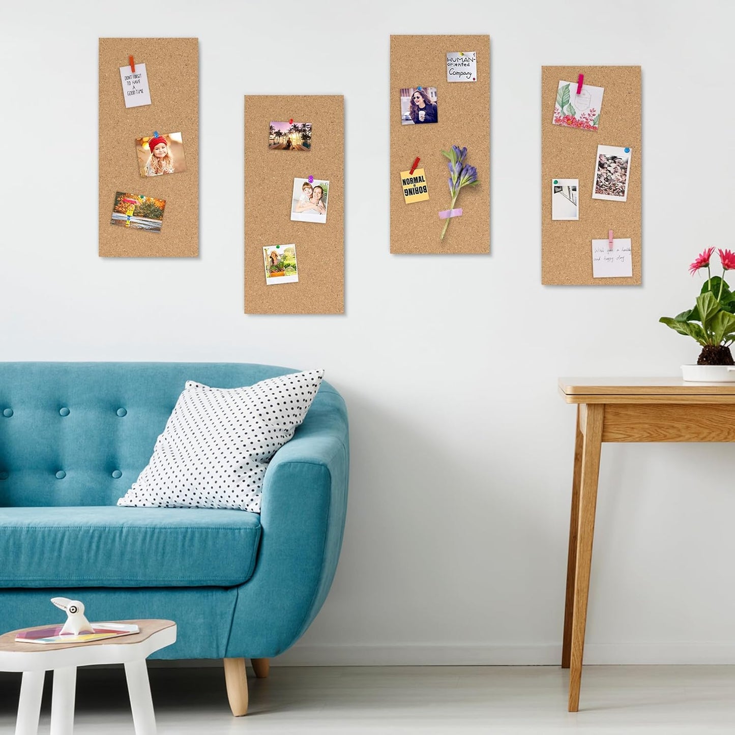 AKTOP Cork Board Bulletin Board 17"x8", 1/2" Thick Cork Board Tiles 10 Pack, Small Pin Board for Wall Decor, Self Adhesive Corkboards with 120 Push Pin Wood Clips for School, Home & Office - Lumora Desk