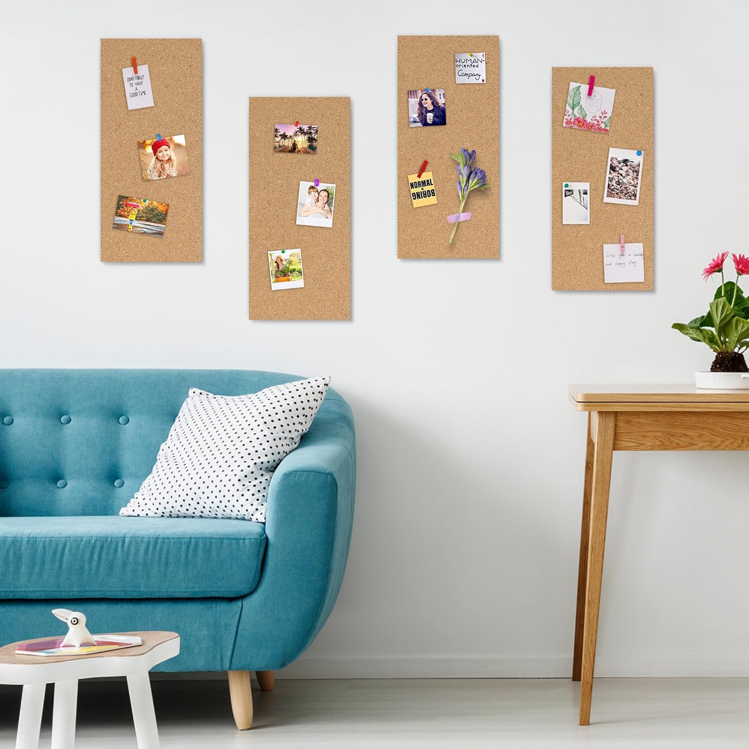 AKTOP Cork Board Bulletin Board 17"x8", 1/2" Thick Cork Board Tiles 10 Pack, Small Pin Board for Wall Decor, Self Adhesive Corkboards with 120 Push Pin Wood Clips for School, Home & Office - Lumora Desk