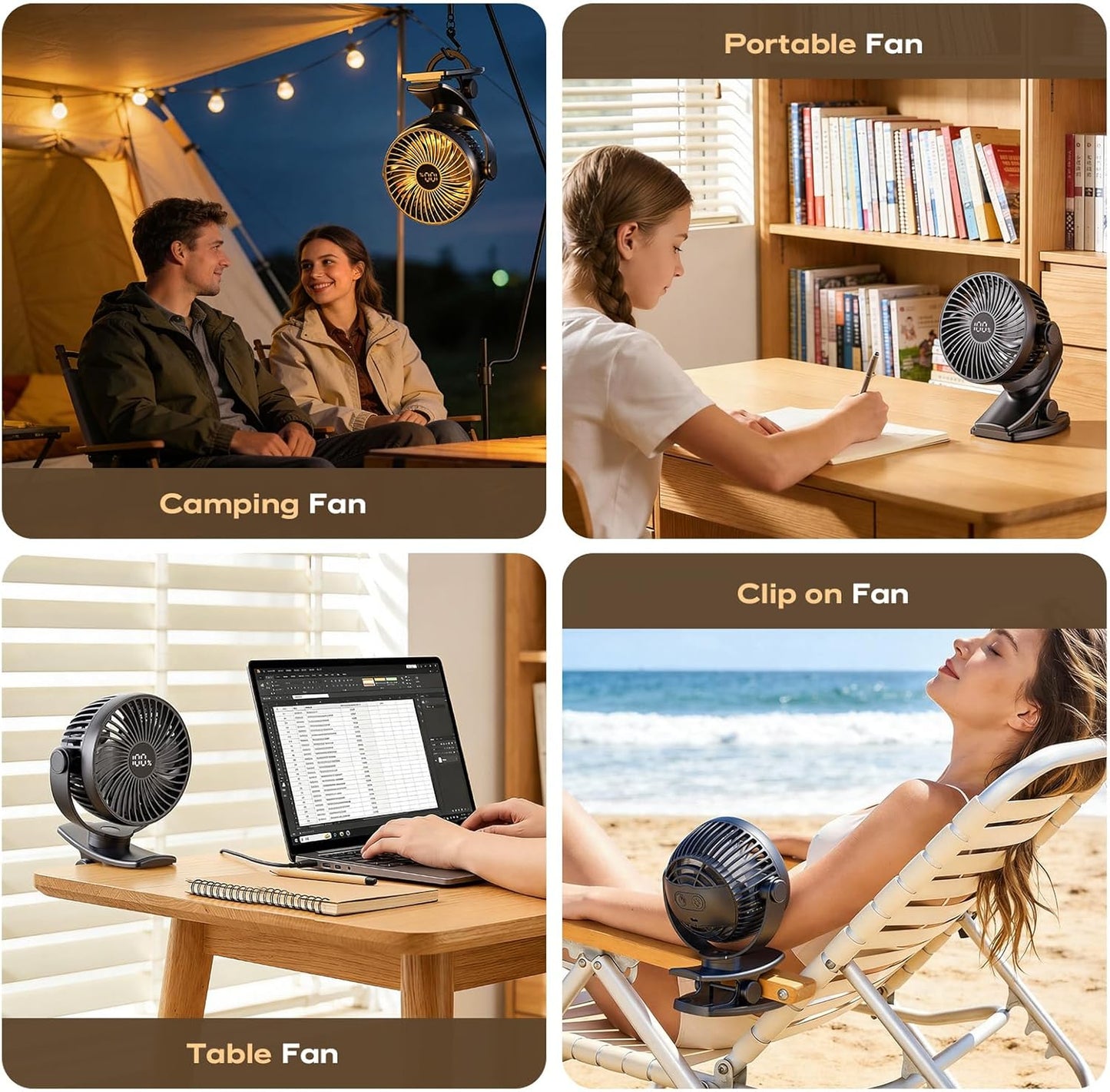 Coohea Portable Clip on Fan 4000mAh Rechargeable Battery Last Up to 26.5H Runtime, Desk Fan with 4 Speeds & 360° Rotation, Powerful Yet Quiet Mini Fans for Office, Gym, Bed, Stroller, Study (Black)