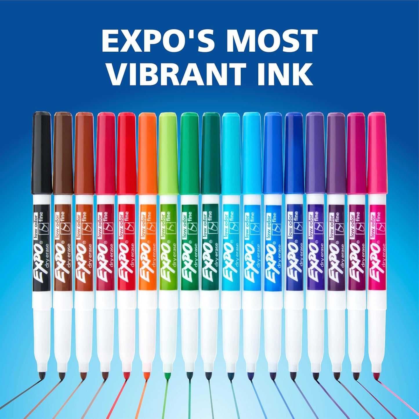 EXPO Dry Erase Markers, Low Odor Ink, Blue, Fine Tip, 12 Count