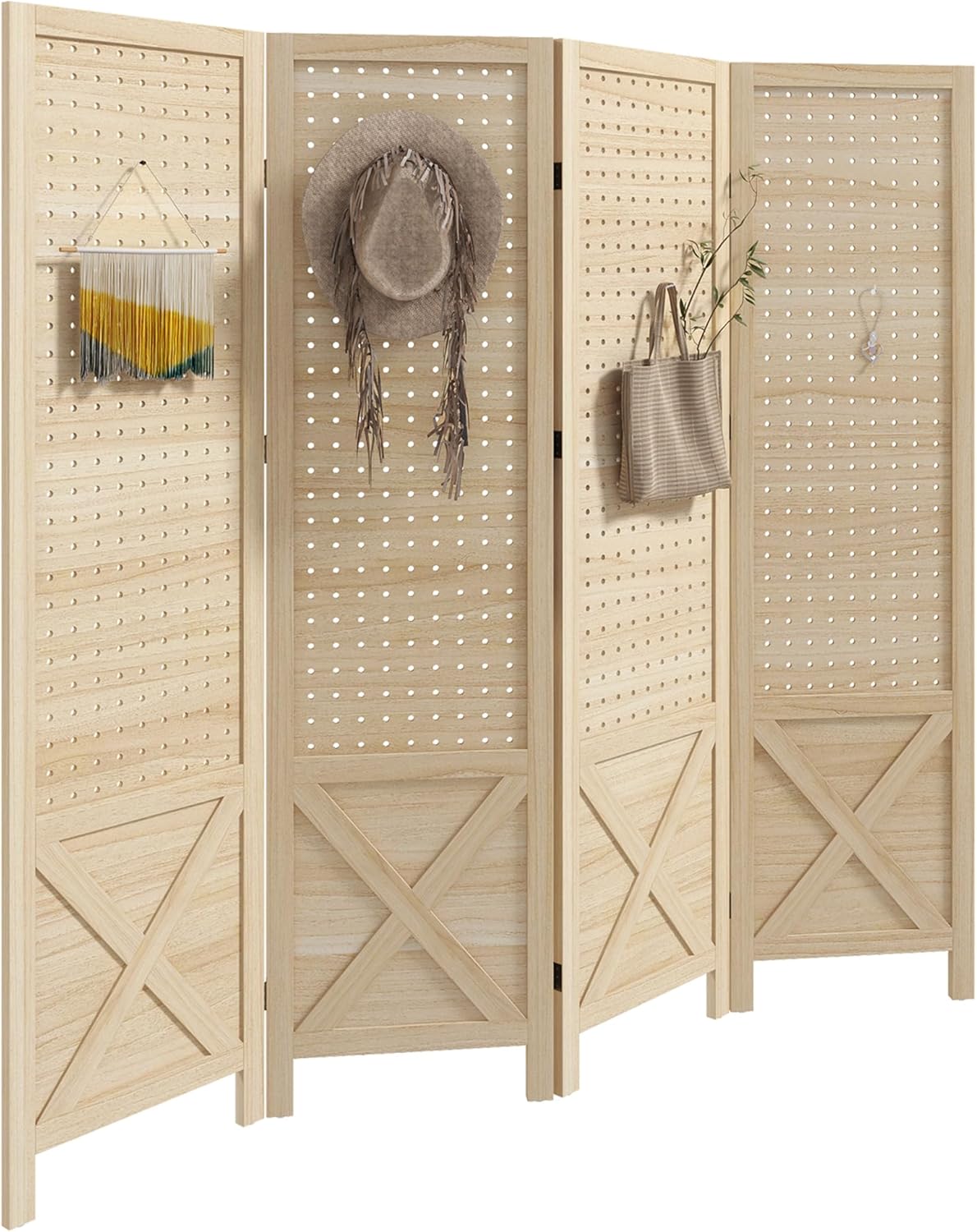 NicBex Room Divider 4 Panel Room Dividers with Pegboard Design Partition Room Dividers and Folding Privacy Screens 4.7 FT Wall Divider for Home, Office, Room Separation,59.75"W x 0.75"D x 57"H,Natural - Lumora Desk