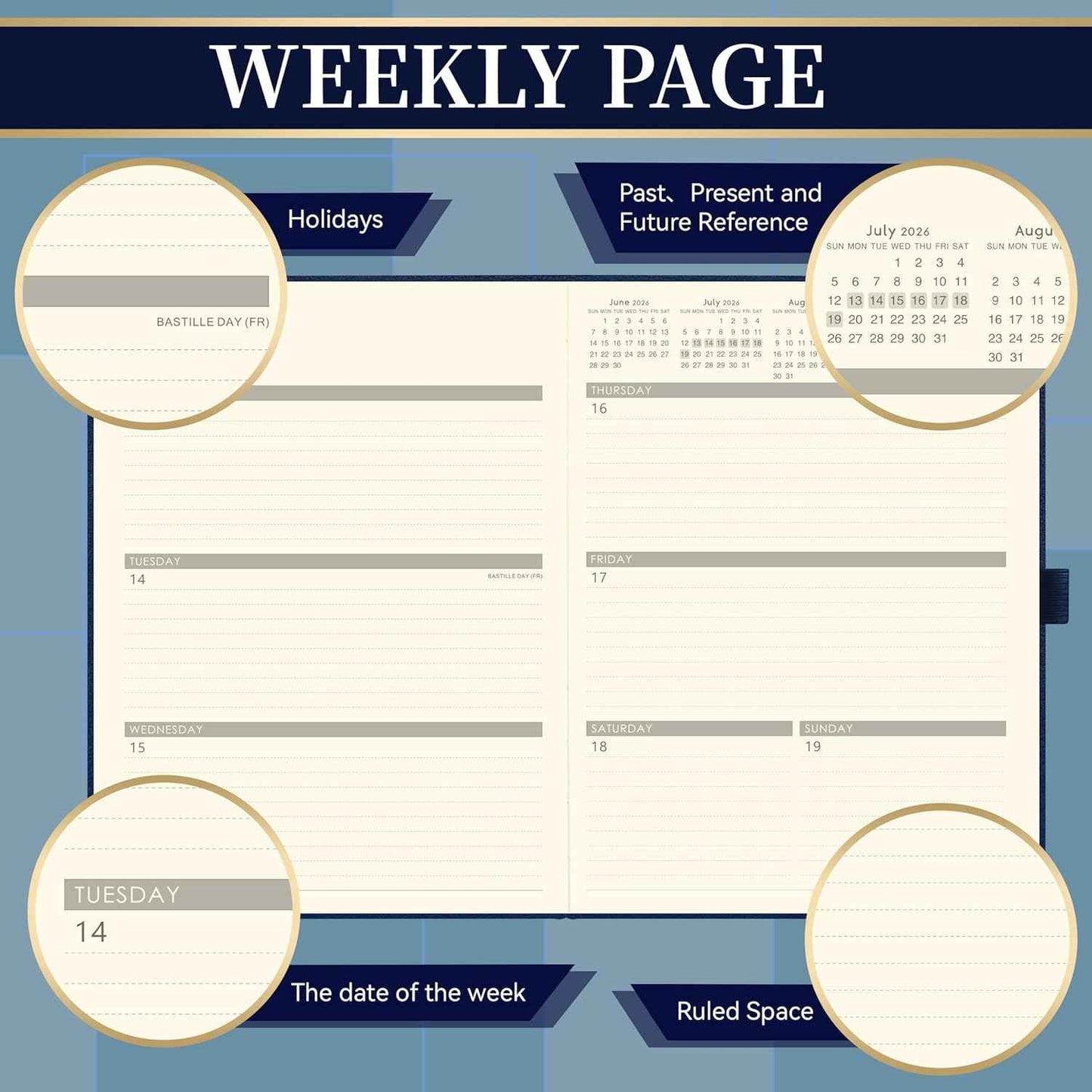 2026-2027 Planner - Planner 2026-2027, 8.5"x11", July 2026 - June 2027, Leather Calendar Weekly and Monthly Planner 26-27, Leather Hardcover, Pen Loop, Elastic Closure, Pocket - Navy