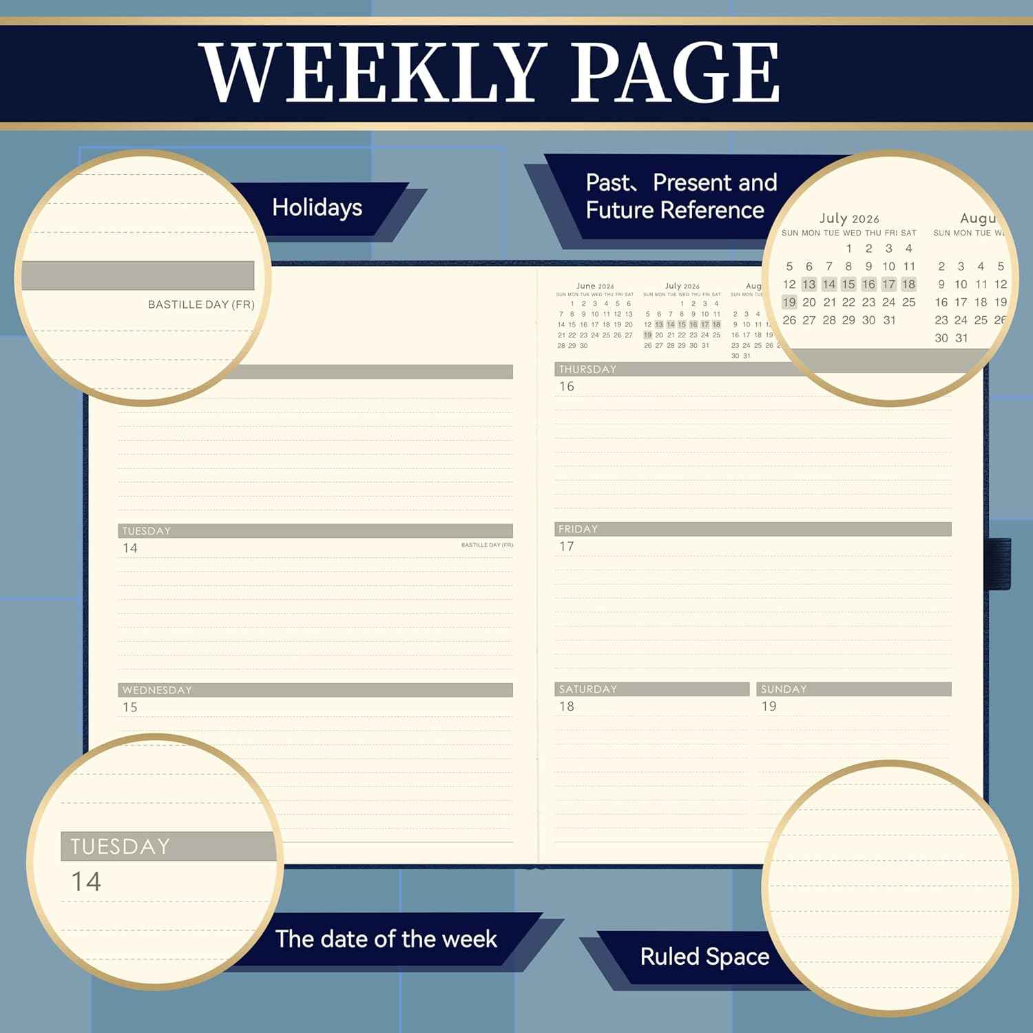 2026-2027 Planner - Planner 2026-2027, 8.5"x11", July 2026 - June 2027, Leather Calendar Weekly and Monthly Planner 26-27, Leather Hardcover, Pen Loop, Elastic Closure, Pocket - Navy