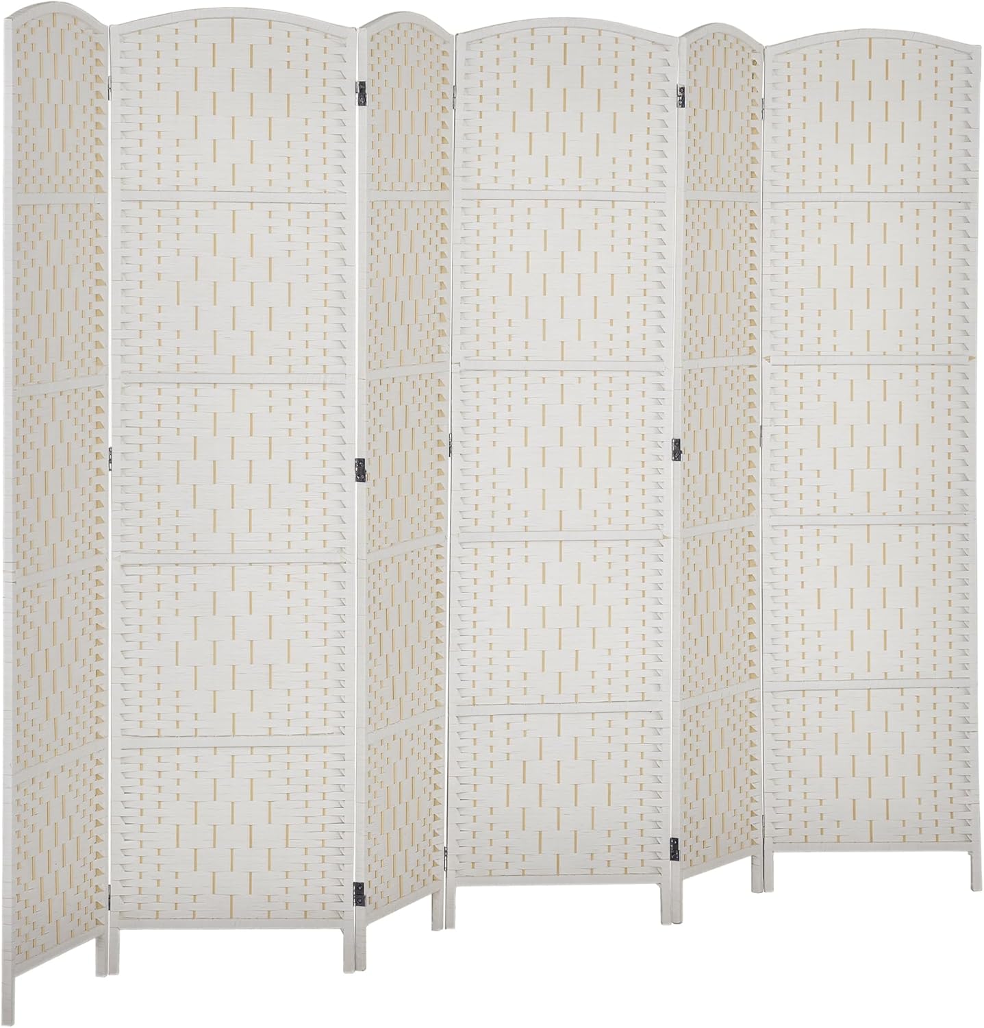 HOMCOM Room Divider, 6 Panel Folding Privacy Screen, 6FT Tall Portable Wicker Weave Partition Wall Divider for Bedroom, Home Office, White - Lumora Desk